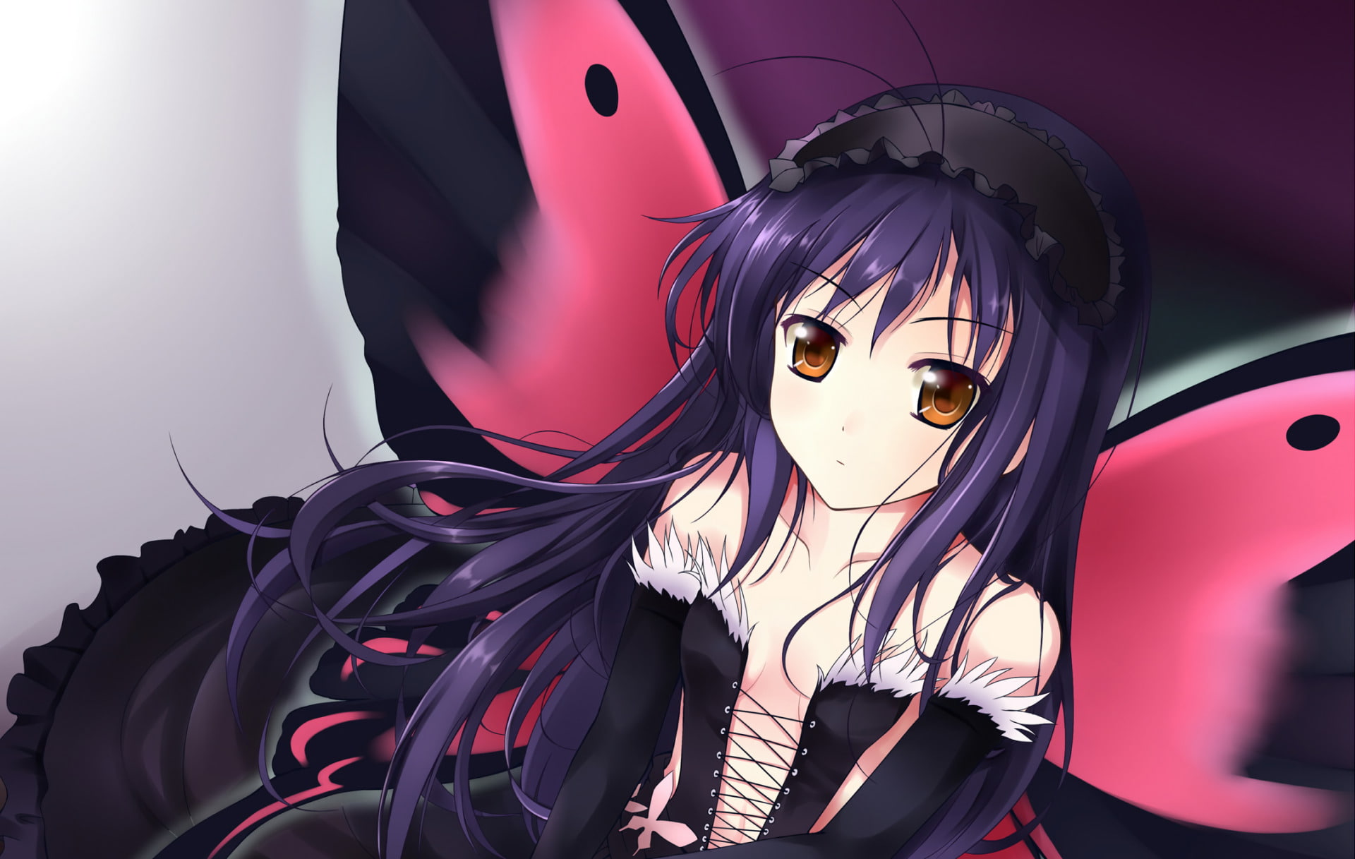representation, indoors, hairstyle, fashion, witch, front view, art and craft, Anime, Kuroyukihime (Accel World), beauty, mask - disguise, looking at camera, HD Wallpaper