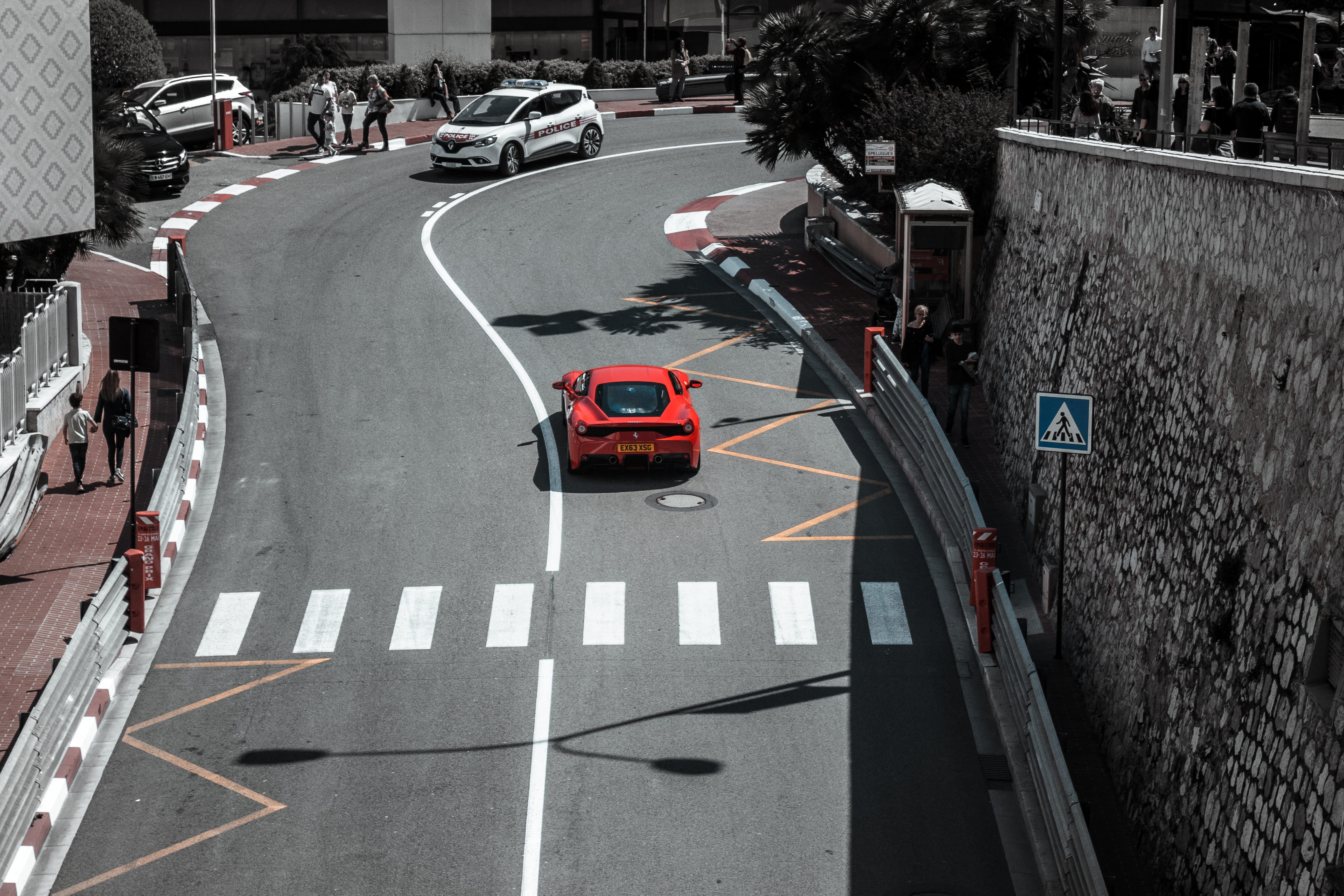 marking, city street, wheel, traffic, outdoors, road marking, sign, sportscar, asphalt, red, architecture, ferrari, person, arrow symbol, transportation, HD Wallpaper