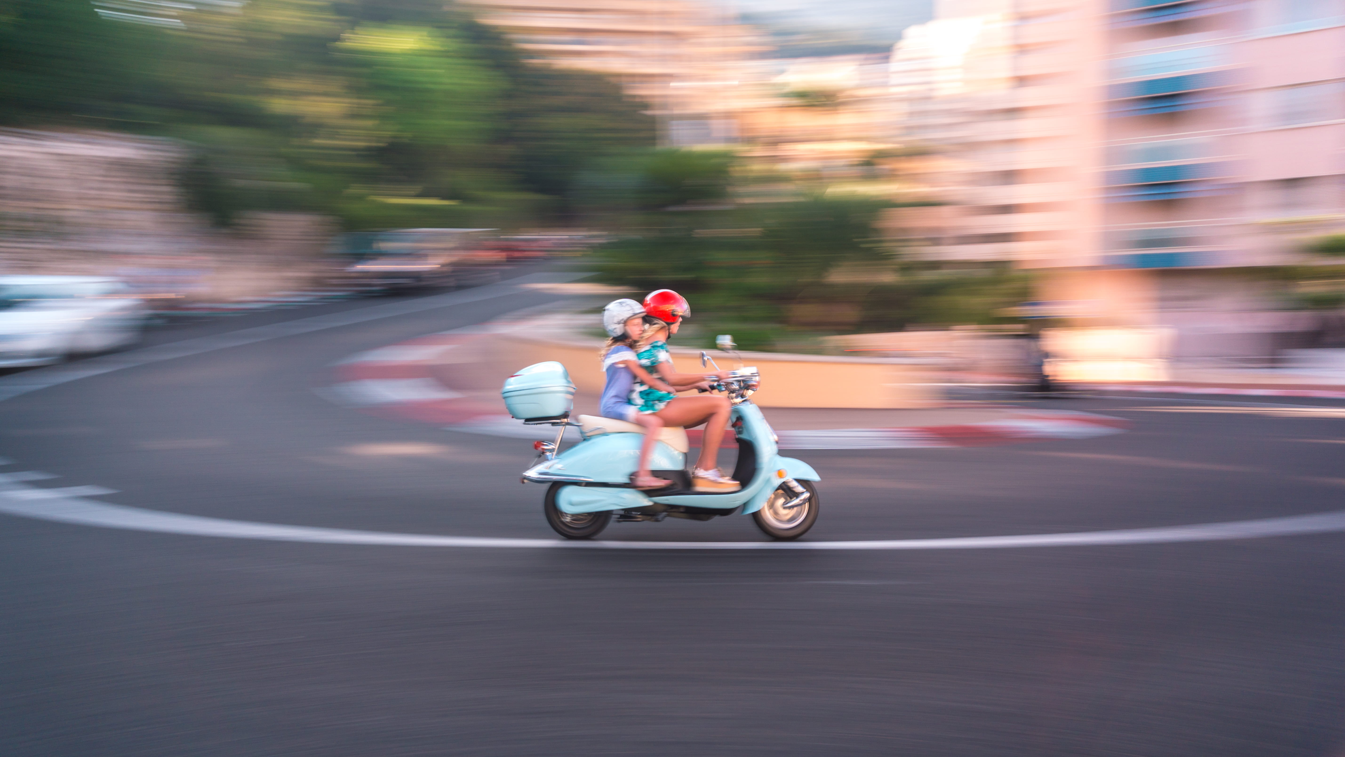riding, tarmac, scooter, automobile, car, speed, blue, lifestyles, road, person, fairmont, on the move, outdoors, motor scooter, machine, mode of transportation, HD Wallpaper