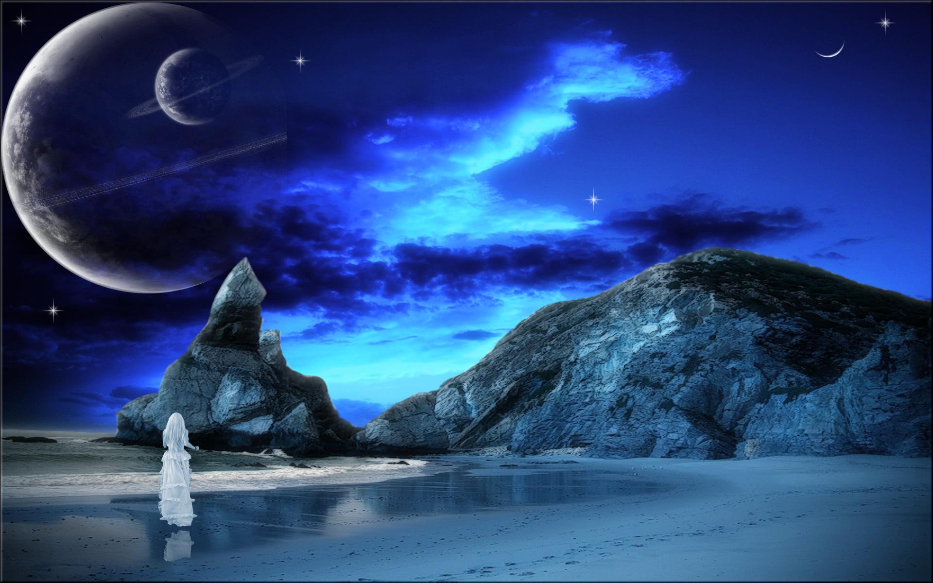 lady, blue, fantasy, moment, 3d and abstract, magical, 1080P, HD Wallpaper
