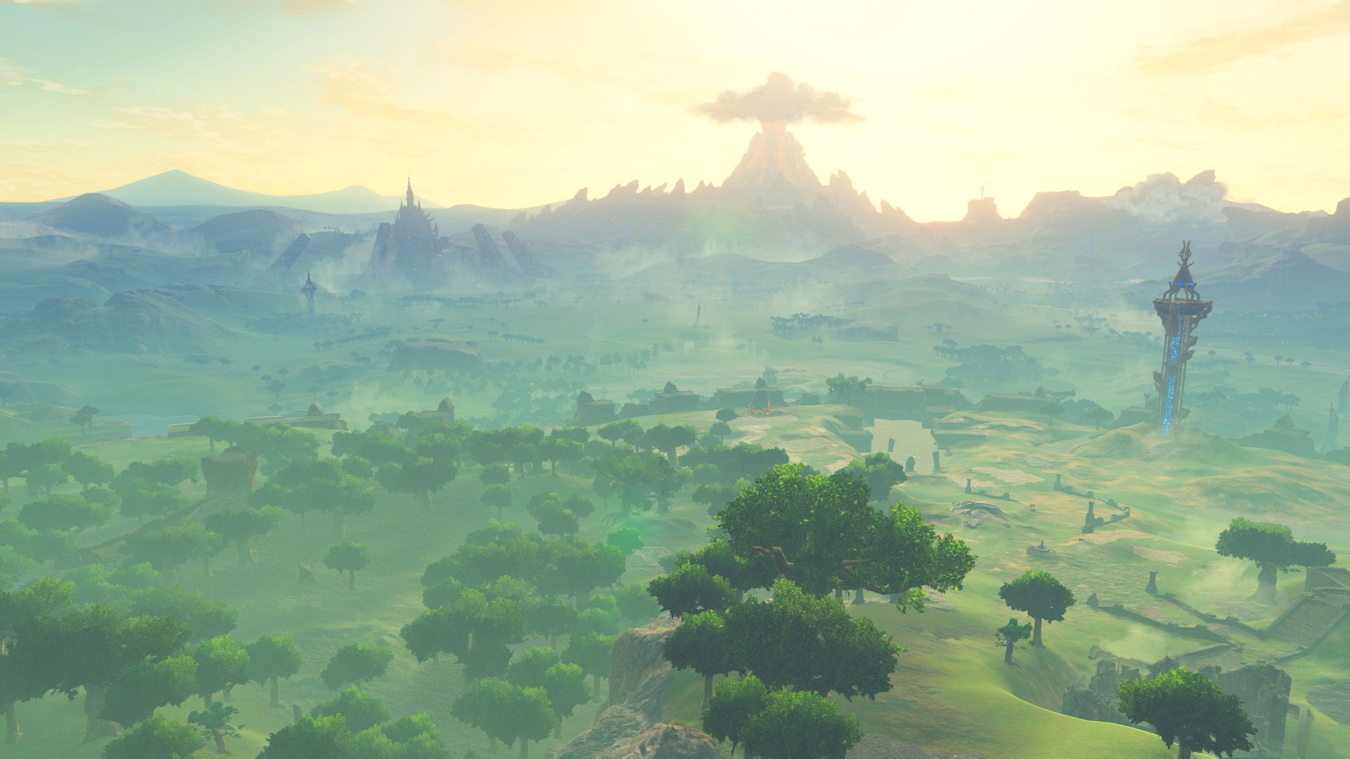 The Legend of Zelda: Breath of the Wild, growth, idyllic, beauty in nature, scenics - nature, 1080P, landscape, mountain, architecture, land, fog, environment, HD Wallpaper