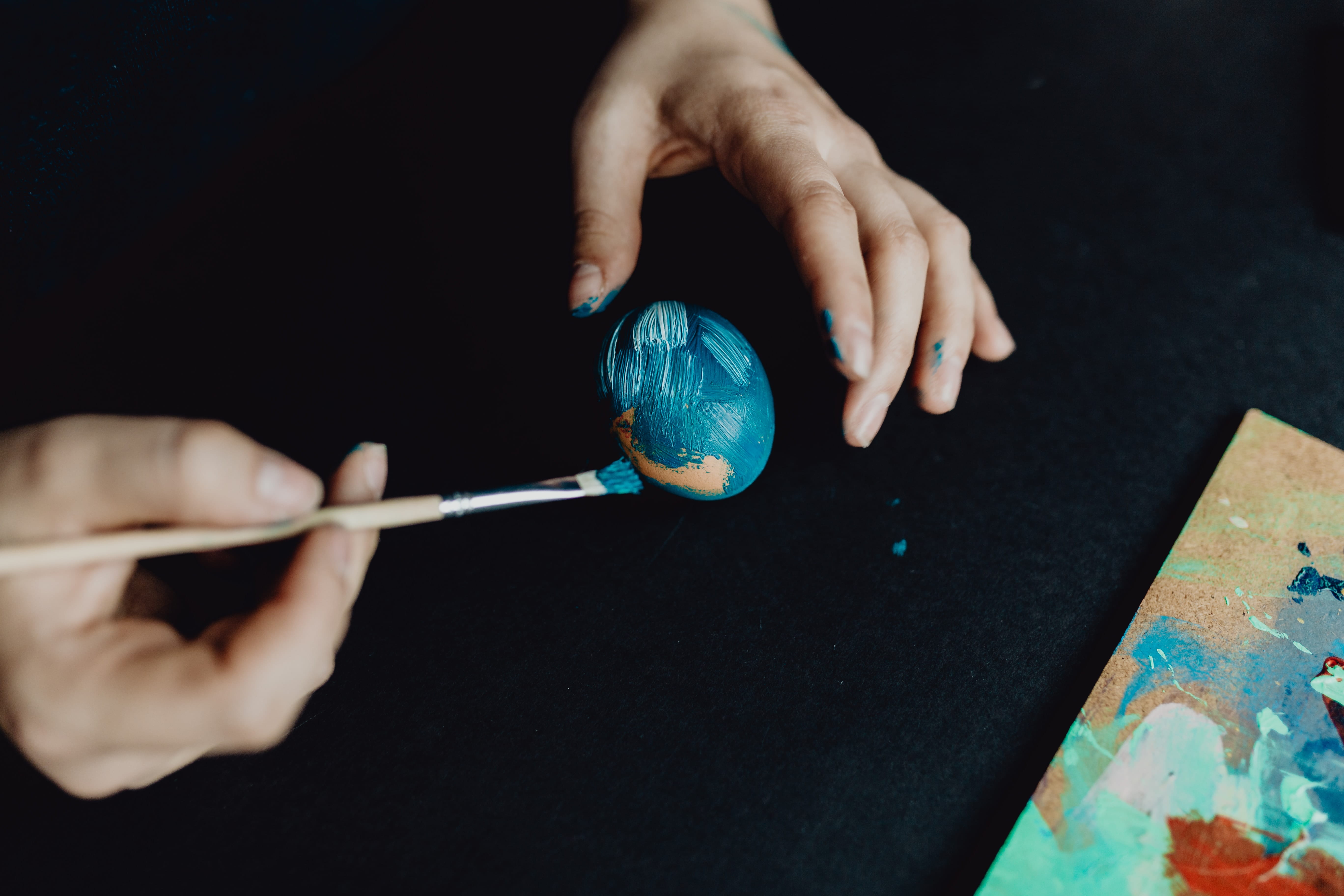 holding, black background, tempra, painted, handmade, brush, adult, paint, homemade, woman, paintbrush, mixing, easter, creativity, human body part, activity, HD Wallpaper