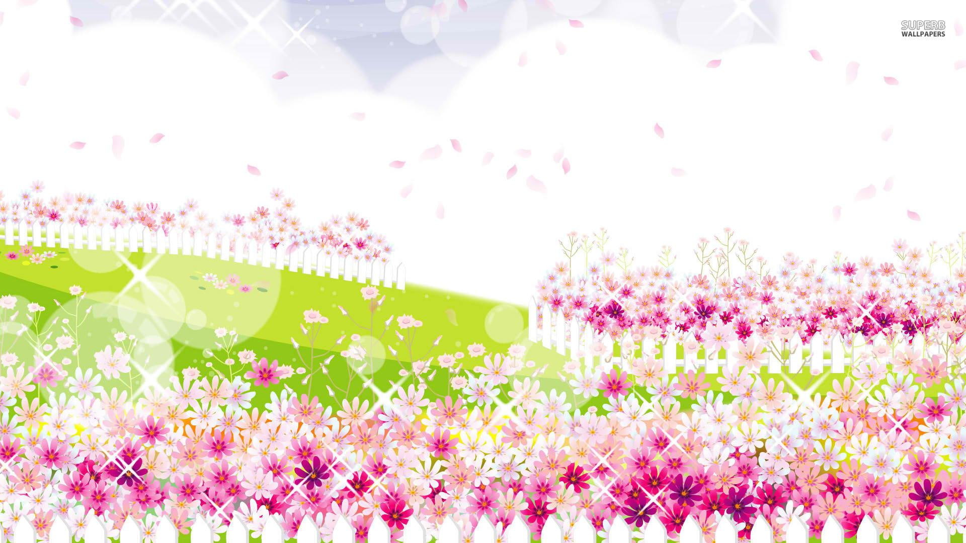 garden, wooden, white, flower, arts, fence, 1080P, flowers, digital, pink, HD Wallpaper