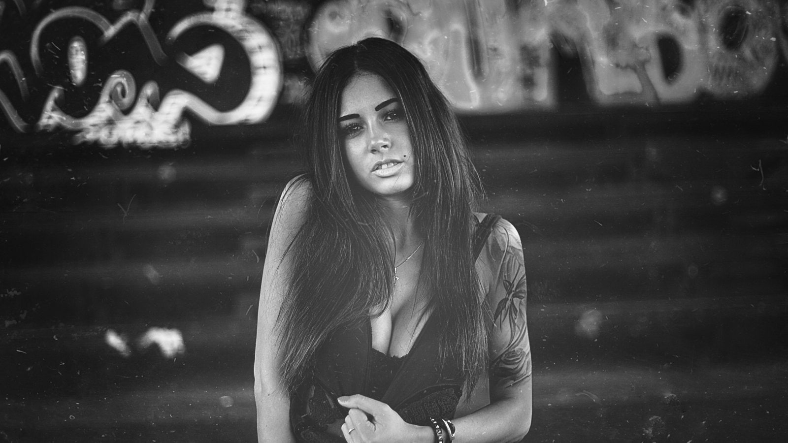 black, white, women, shoot, diana, tattoos, photo, brunettes, melison, 720P, HD Wallpaper