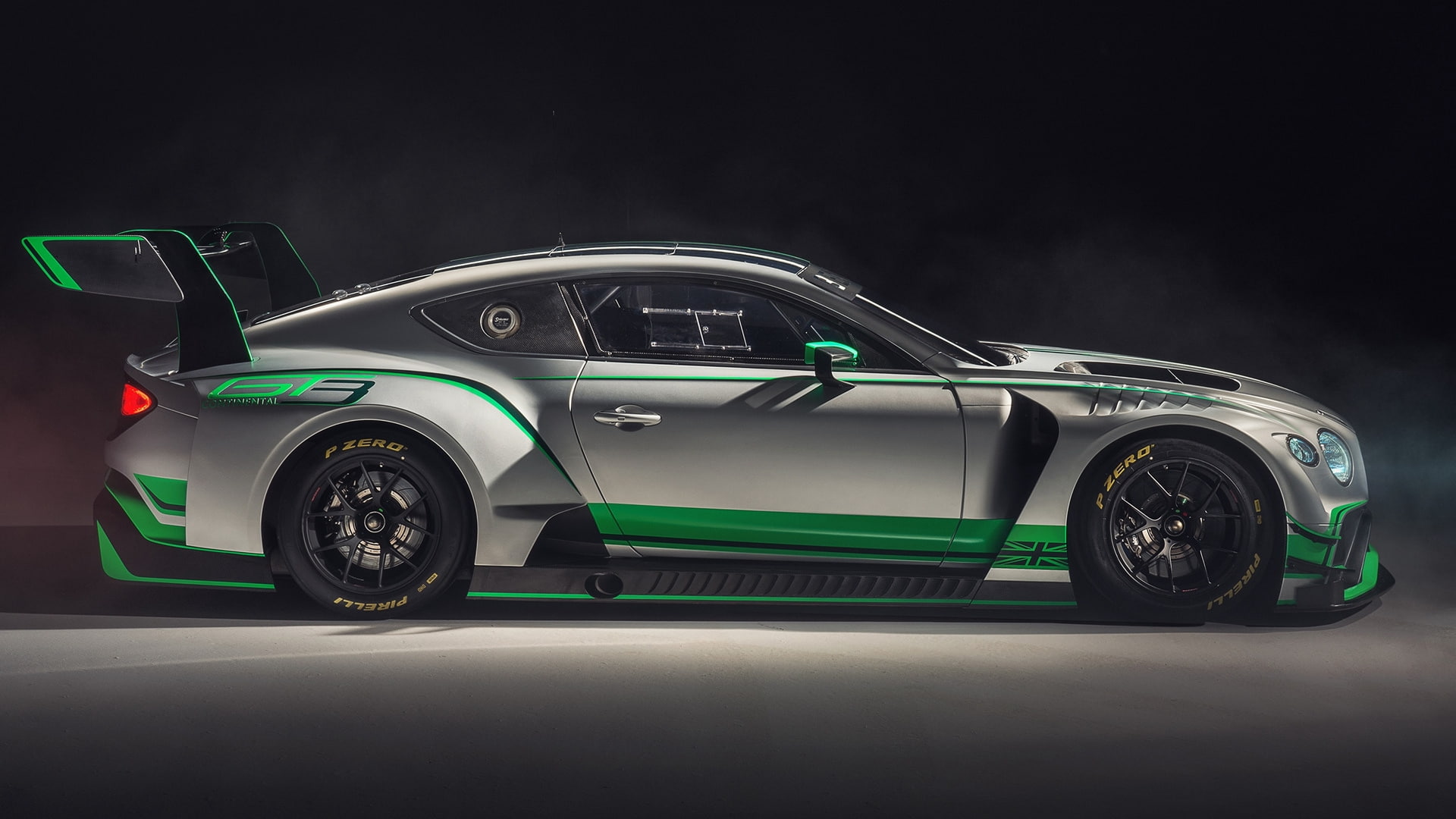 Luxury, Sport, indoors, 2018 Bentley Continental GT3, green color, side view, Continental, wealth, retro styled, GT3, wheel, Car, studio shot, transportation, HD Wallpaper