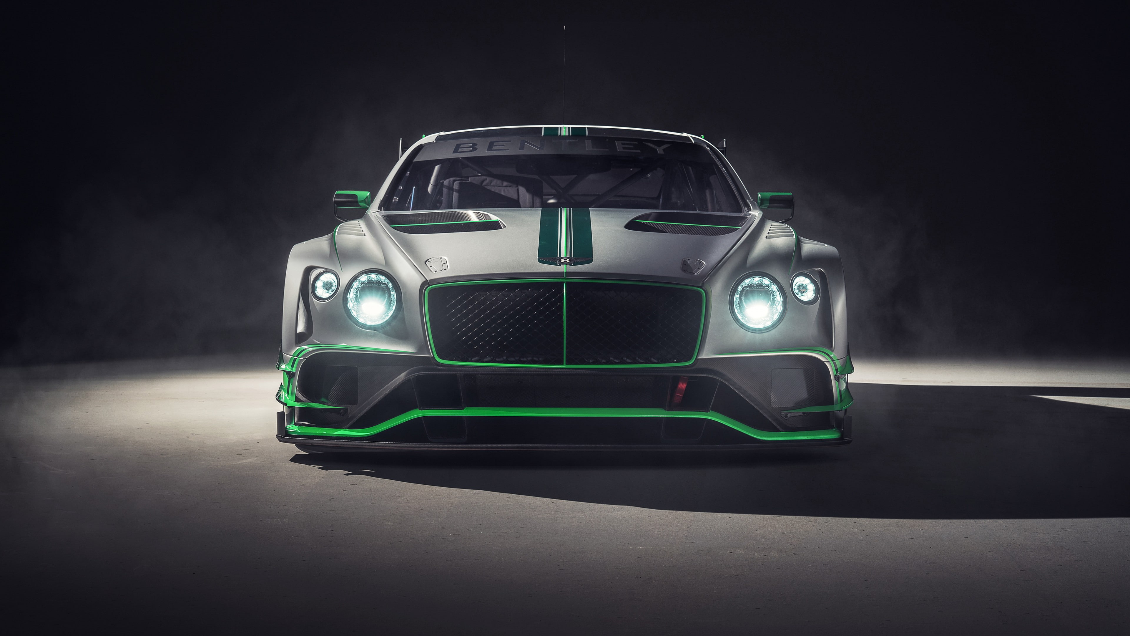 photography, Bentley Continental GT3, gray, low, 4K, vehicle, 4k, light, green, 2018 Cars, HD Wallpaper