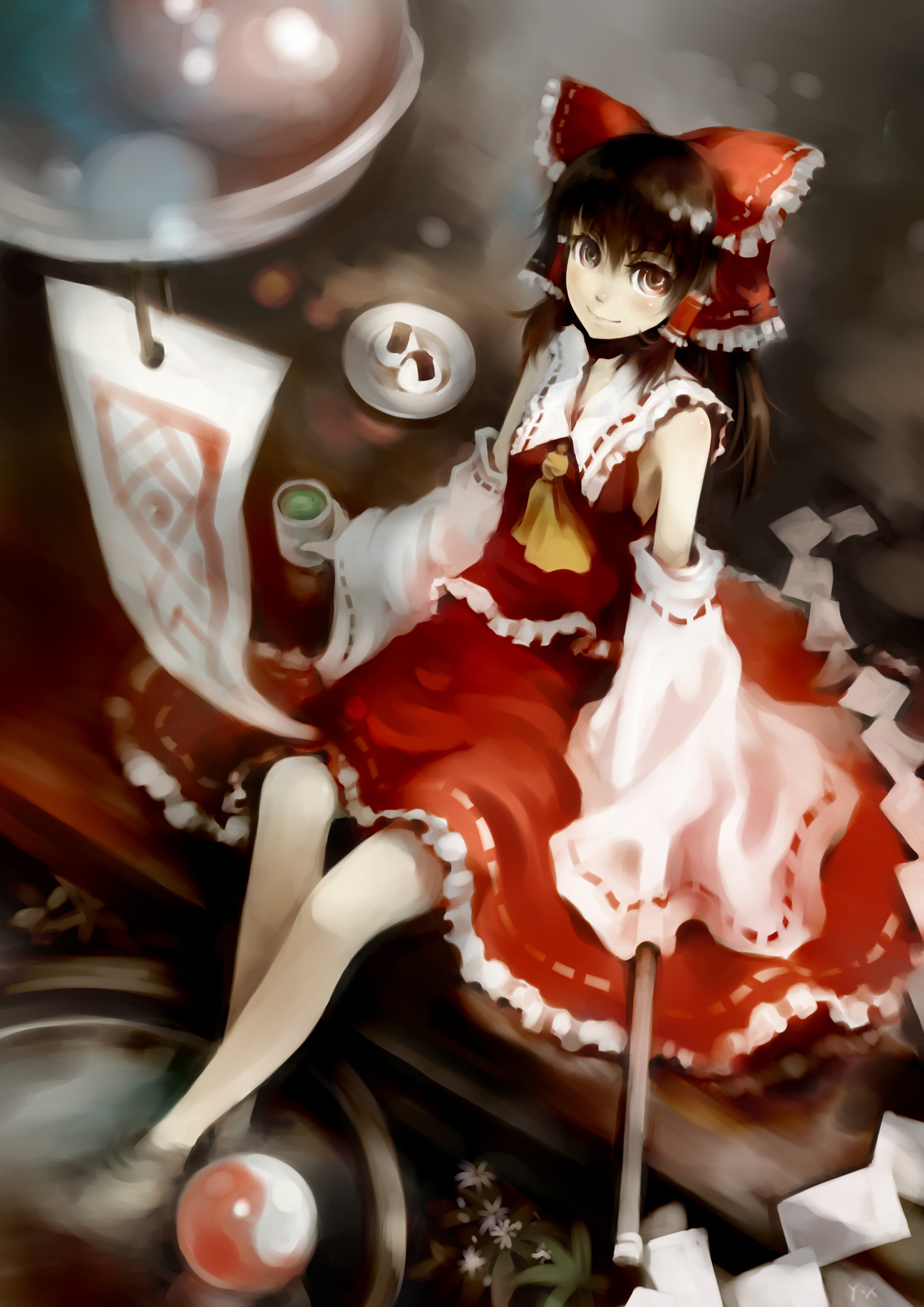 no people, decoration, 2K, Hakurei Reimu, Touhou, christmas, creativity, holiday - event, brown eyes, festival, indoors, celebration, figurine, christmas ornament, Phone HD Wallpaper