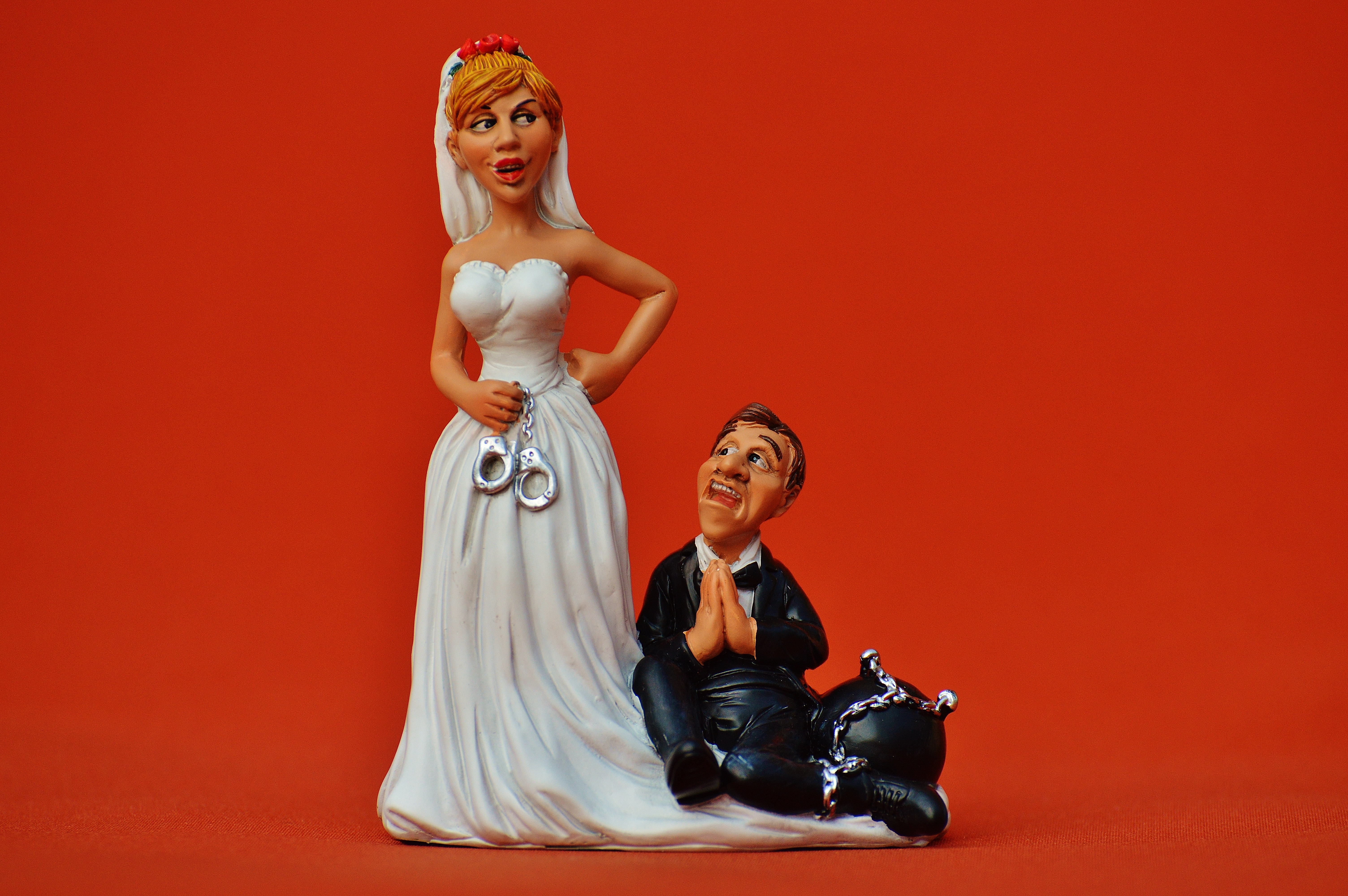 to force, women, red background, people, adult, grind down the aisle, studio shot, marry, married, young adult, colored background, newlywed, hairstyle, HD Wallpaper