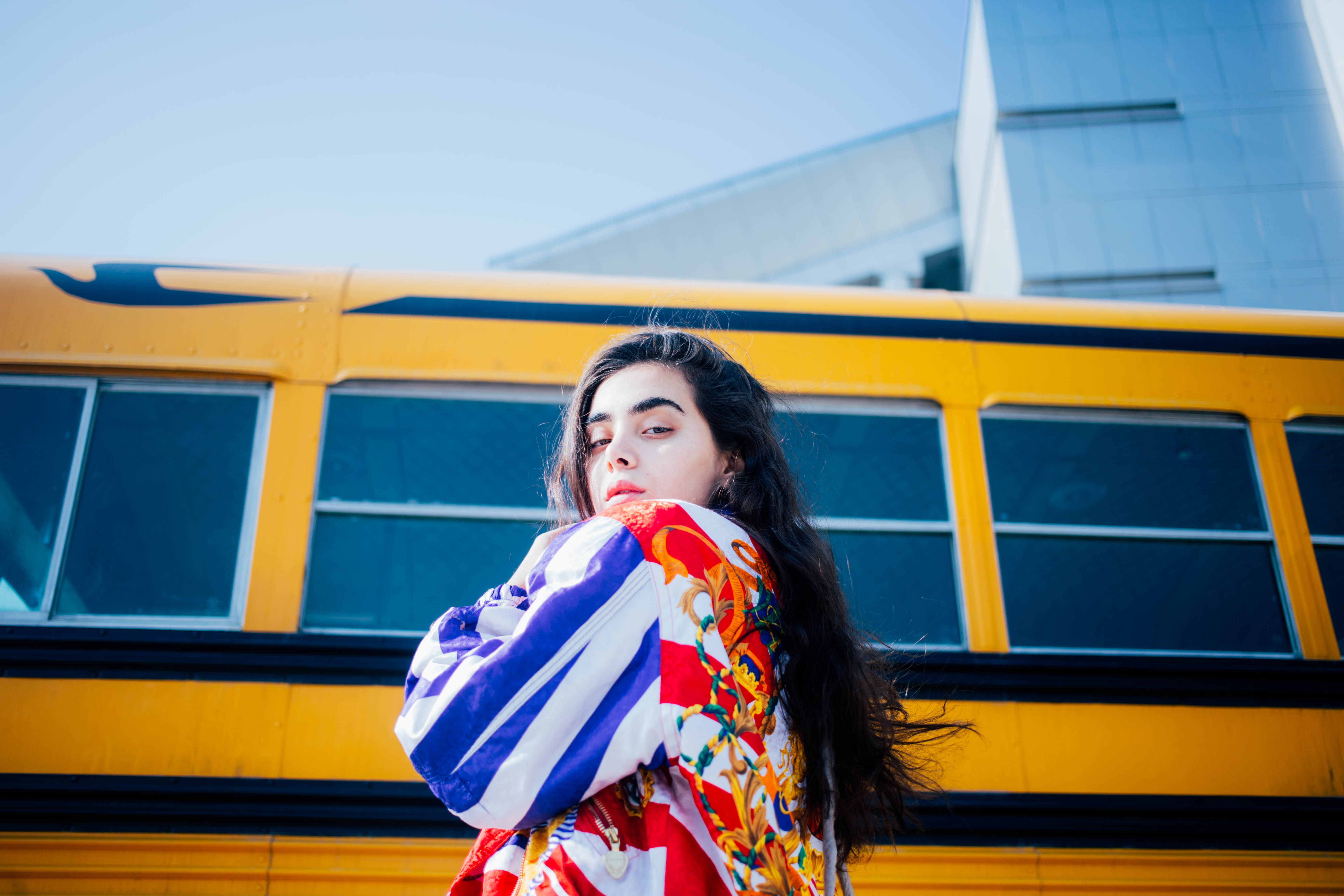 silk, hairstyle, yellow, standing, school bus, gown, evening dress, hair, dairy, transportation, woman, kimono, mode of transportation, front view, leisure activity, HD Wallpaper