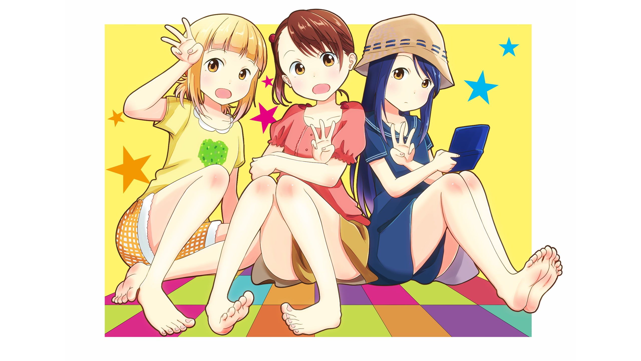 anime girls, simple background, white skin, 2K, white background, loli, anime, Mitsuboshi Colors, HD Wallpaper