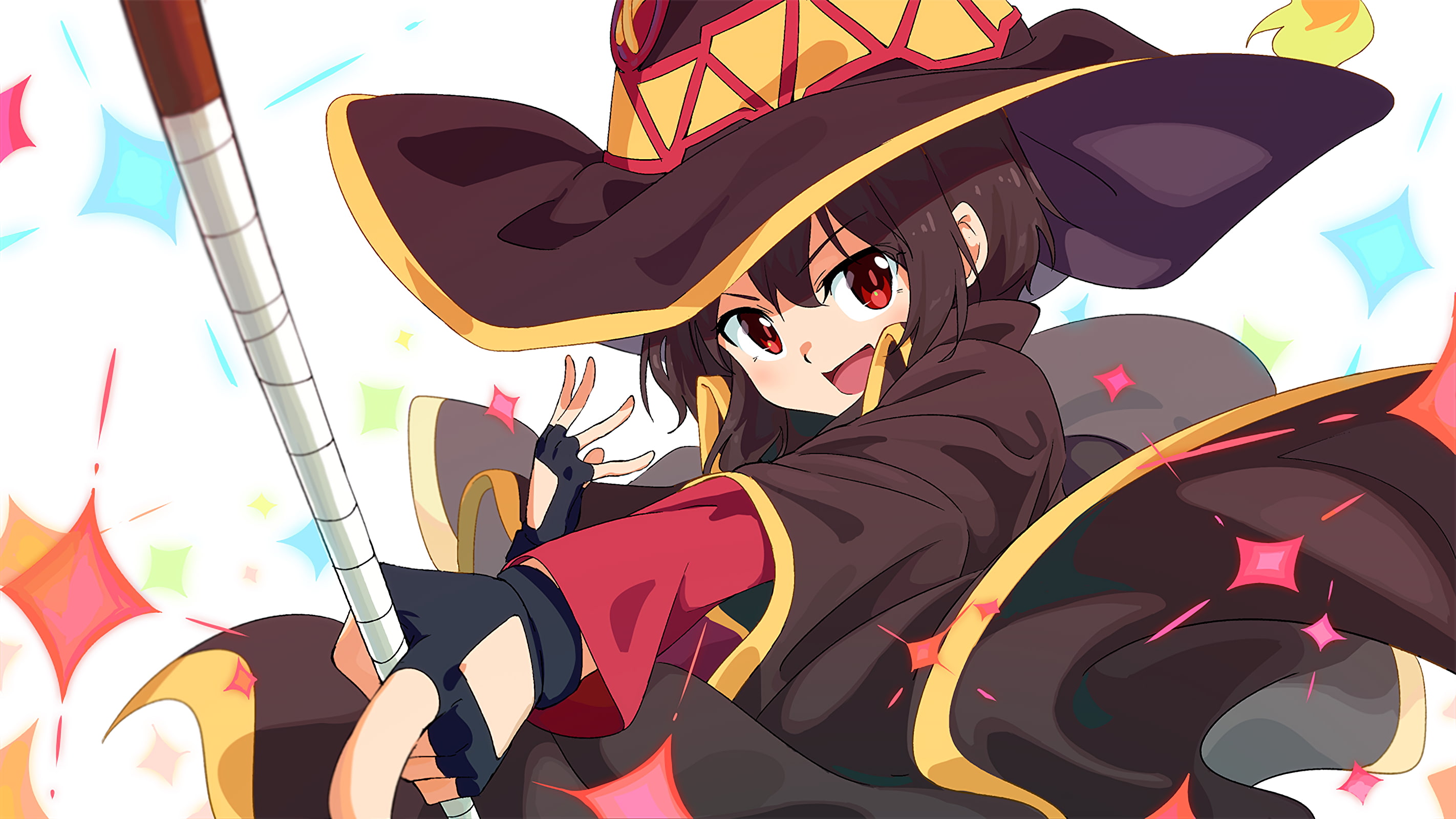 brunette, anime, anime girls, artwork, red eyes, 2K, white skin, red dress, Megumin, Kono Subarashii Sekai ni Shukufuku wo!, dark hair, HD Wallpaper