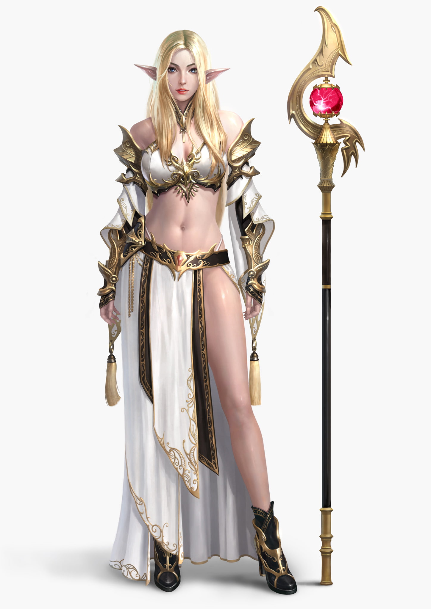 1080P, original, elf, woman, warrior, beauty, fantasy, blonde, yoon-lee, Phone HD Wallpaper