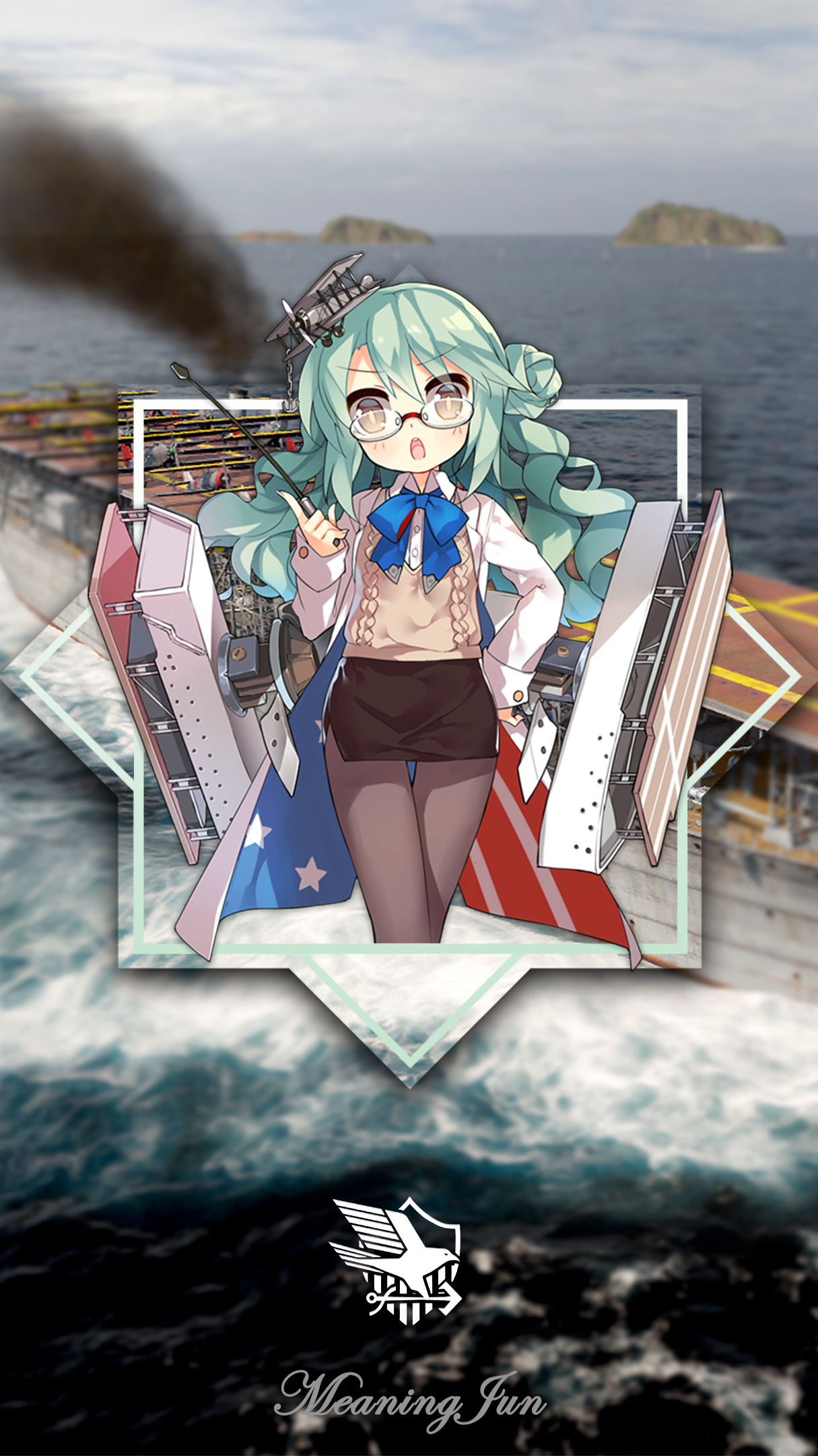 whips, teachers, World of Warships, World War I, anime girls, aircraft carrier, glasses, MeaningJun, miniskirt, Azur Lane, 1080P, sea, Langley (Azur Lane), Phone HD Wallpaper