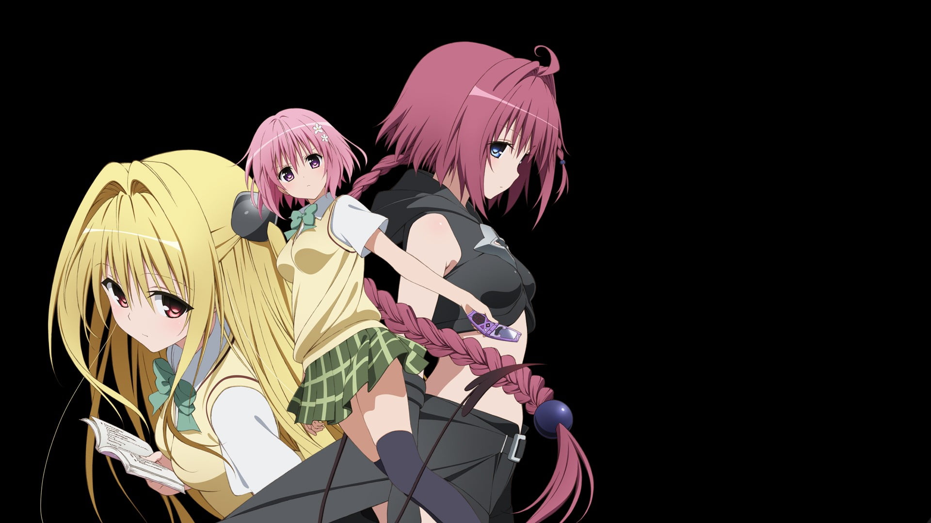 anime girls, Golden Darkness, human representation, men, black background, creativity, people, pink color, night, Momo Velia Deviluke, 1080P, copy space, HD Wallpaper