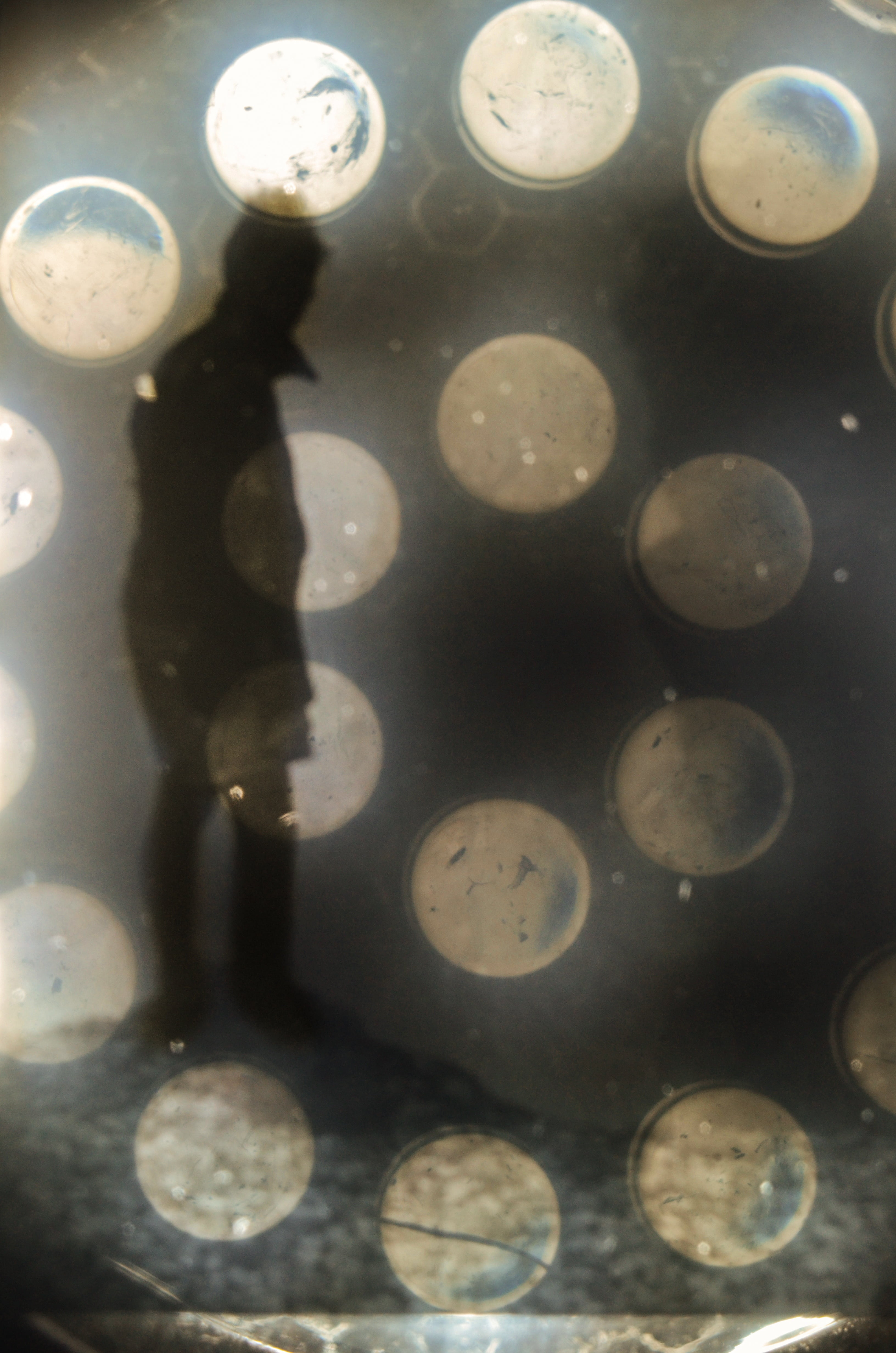 reflection, glass - material, antique, close-up, black, man, burglar, indoors, bubble, geometric shape, circle, mystical, transparent, black and white, Phone HD Wallpaper