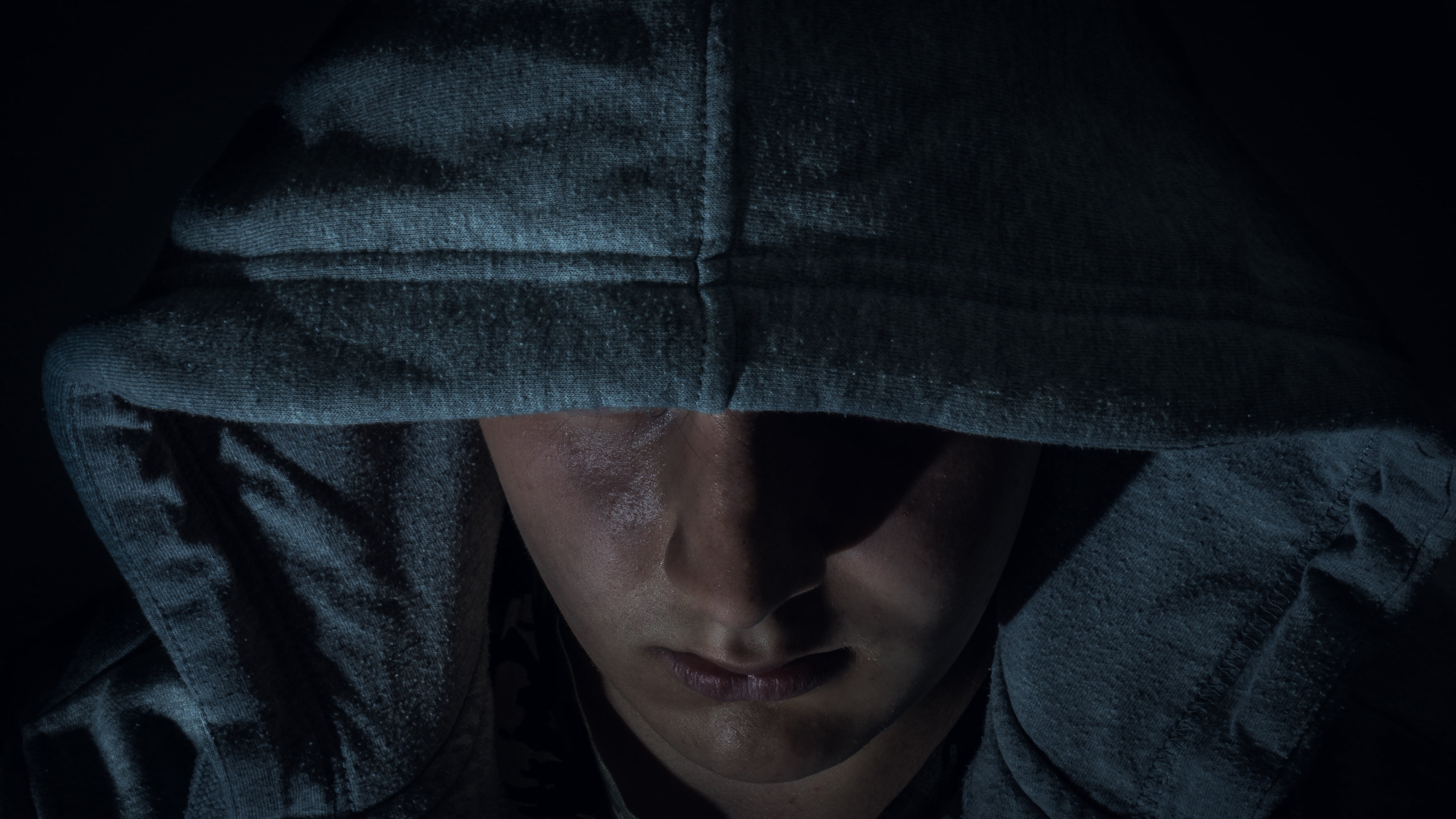 mystical, night, black, darkness, adult, hooded Shirt, man, front view, 4K, depression - Sadness, headshot, human face, gloomy, portrait, weird, jeans, HD Wallpaper