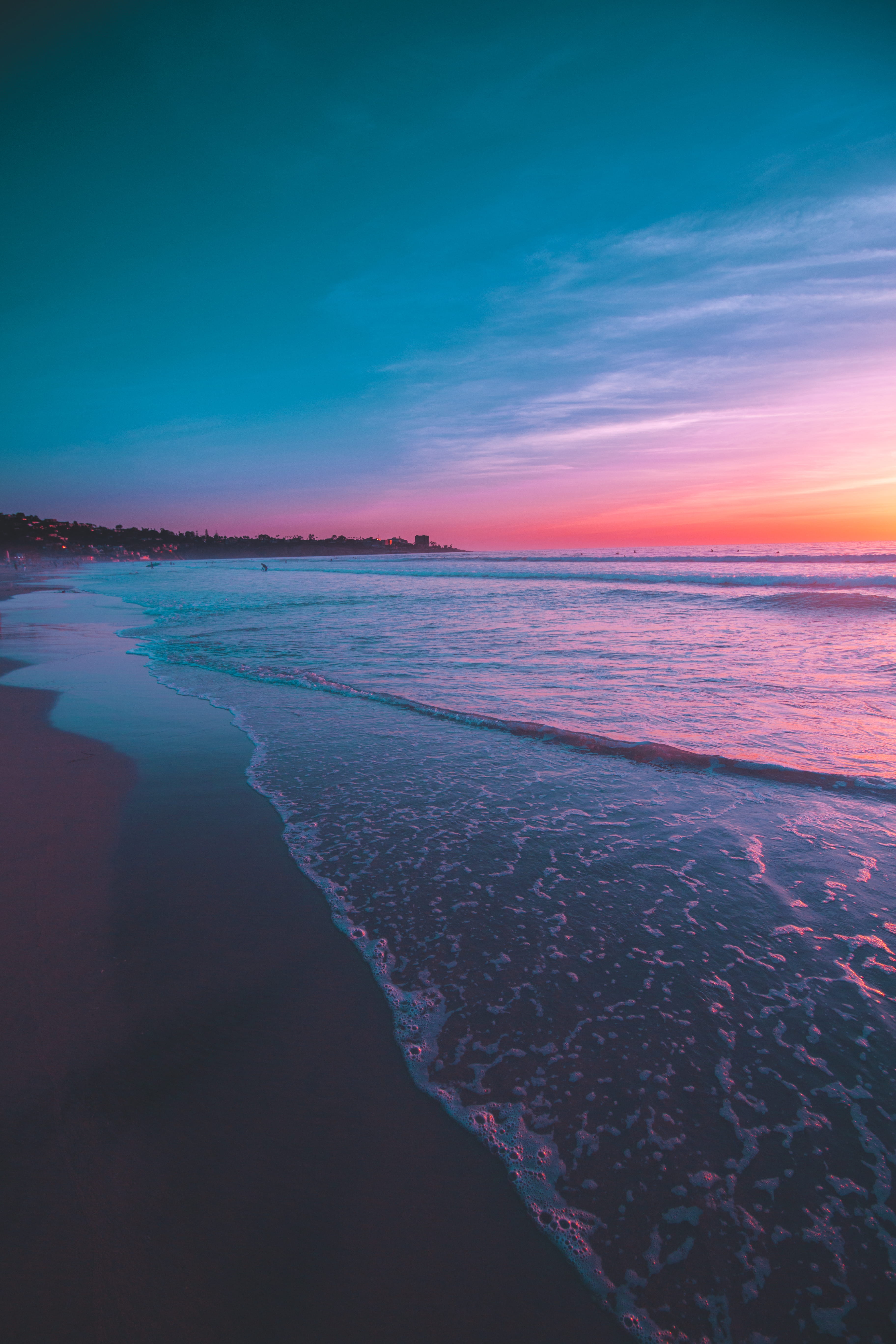 land, beach, sunset, surf, san diego, idyllic, beauty in nature, outdoors, moody, horizon over water, united states, scenics - nature, color, tranquility, Phone HD Wallpaper