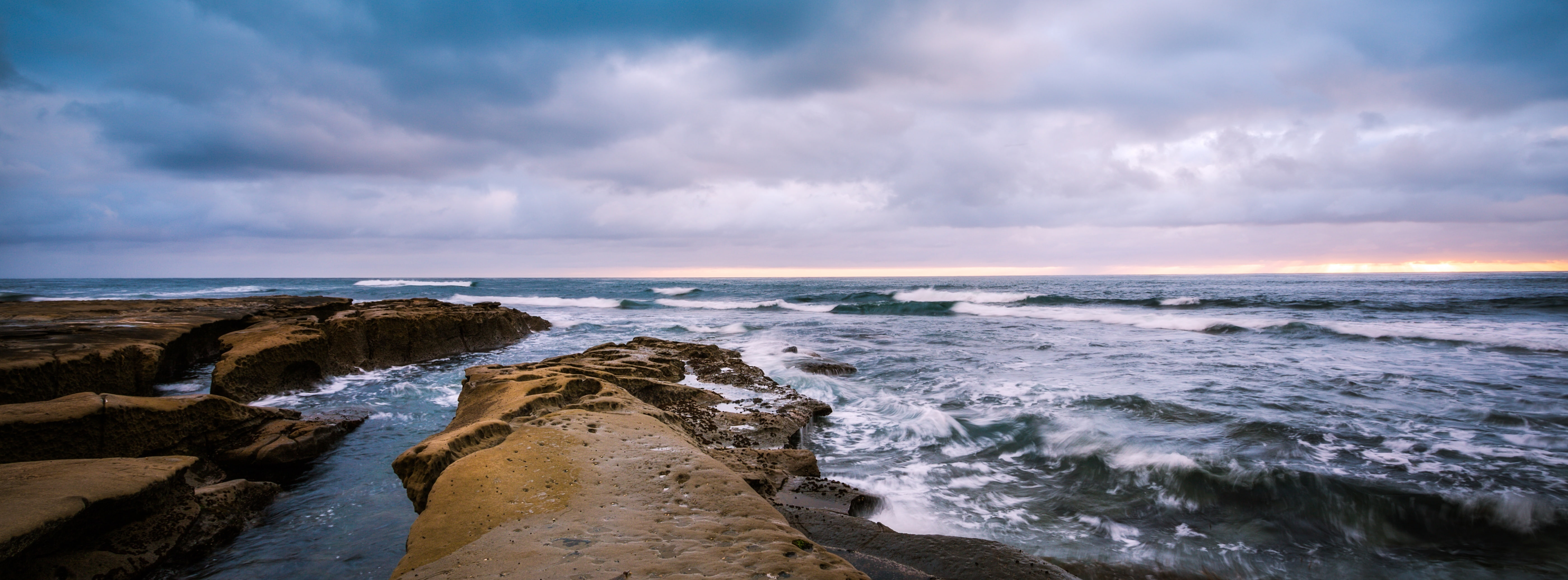 horizon, wave, la, land, sunset, san diego, body, jolla, sea, environment, outdoors, Seascape, no people, overcast, beach, motion, Nature, horizon over water, HD Wallpaper
