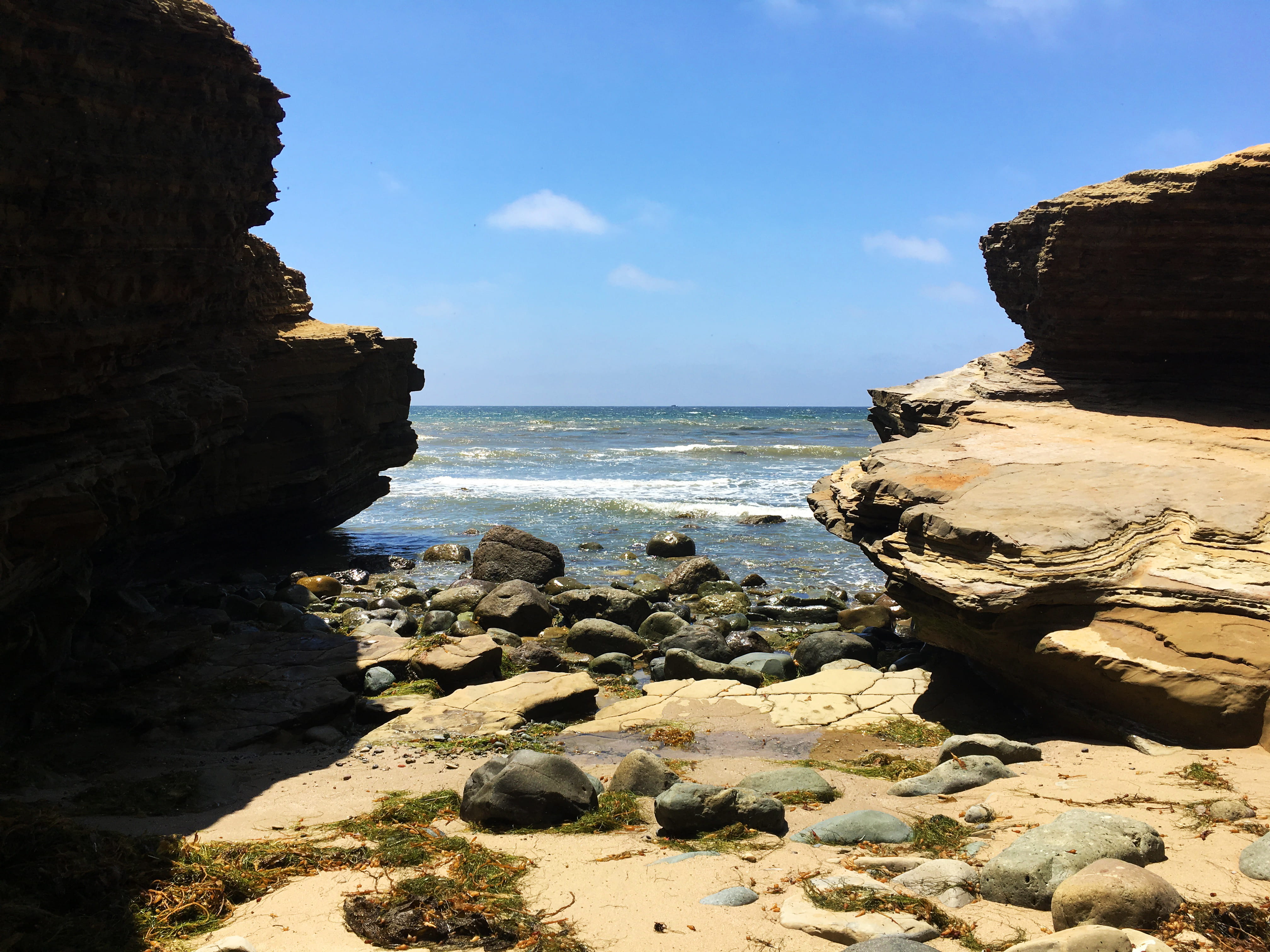 la jolla tide pools, land, sky, tranquility, stack rock, tranquil scene, tide, day, rock, 4K, beach, san diego, pools, rocky coastline, horizon, nature, HD Wallpaper