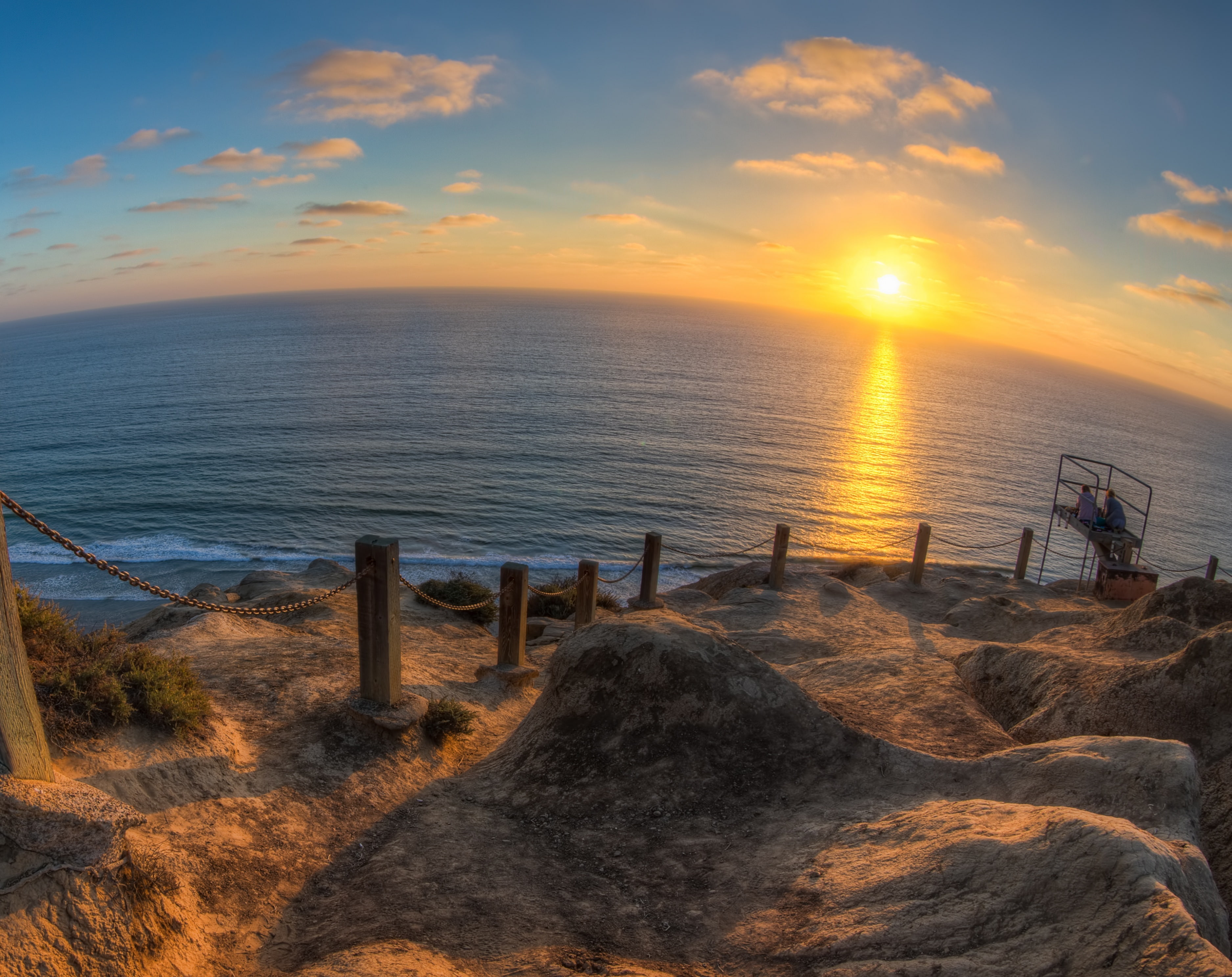 Seascape, 2K, Nature, rock - object, horizon, digital, sky, non-urban scene, horizon over water, beach, idyllic, La Jolla, fisheye, panorama, HD Wallpaper