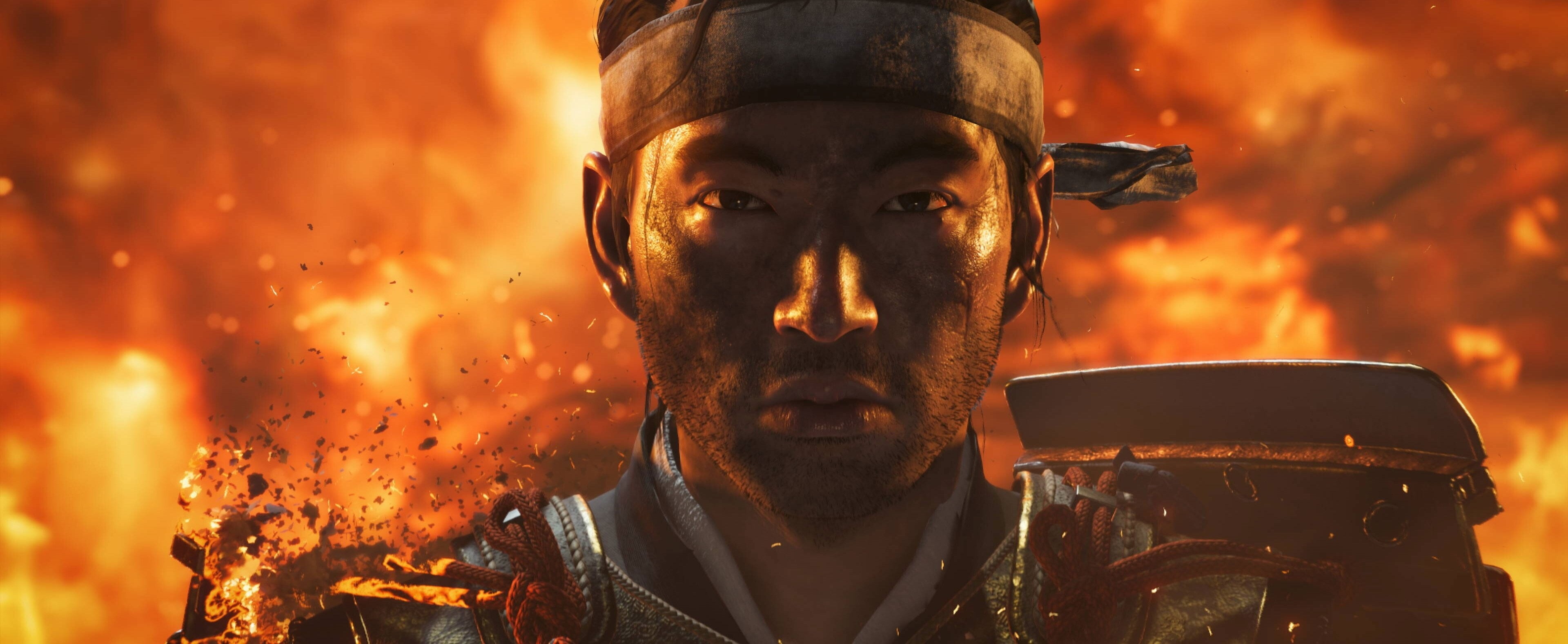 dark, portrait, flame, close-up, burning, one person, beard, orange color, fire - natural phenomenon, smoke - physical structure, facial hair, males, ghost of tsushima 4k amazing, HD Wallpaper