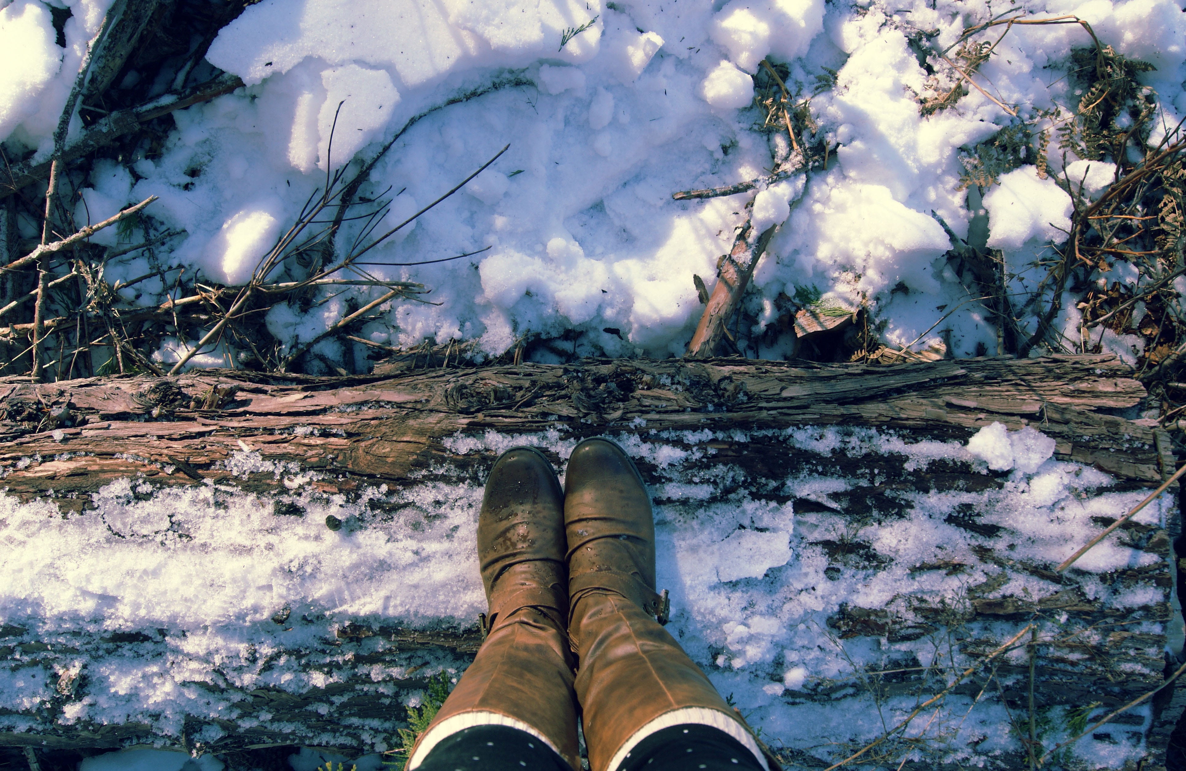 shoe, day, snow, united states, wood, real people, lifestyles, warm clothing, winter, outdoors, one person, human body part, nature, low section, land, HD Wallpaper