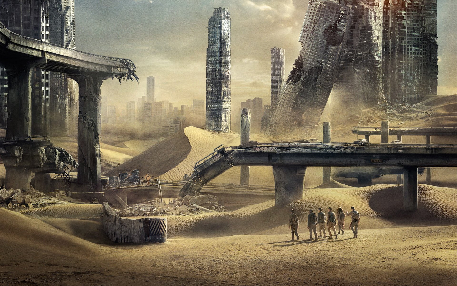group of people, fantasy, Scorch, building exterior, cityscape, skyscraper, nature, real people, Runner, bridge, built structure, Mystery, sky, fi, sci, HD Wallpaper