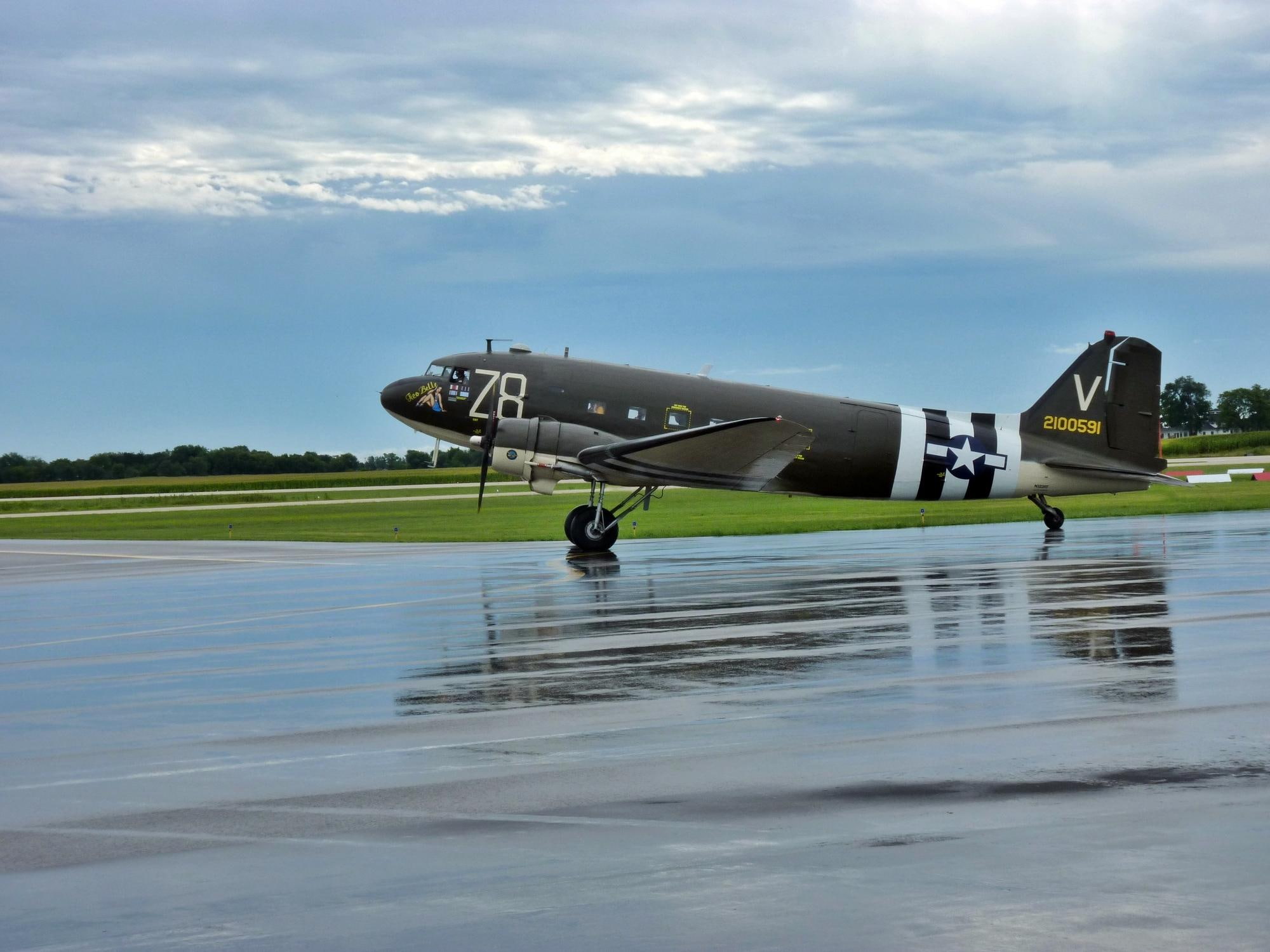 aircraft planes, 1080P, skytrain, rain, plane, c-47, c, wwii, HD Wallpaper