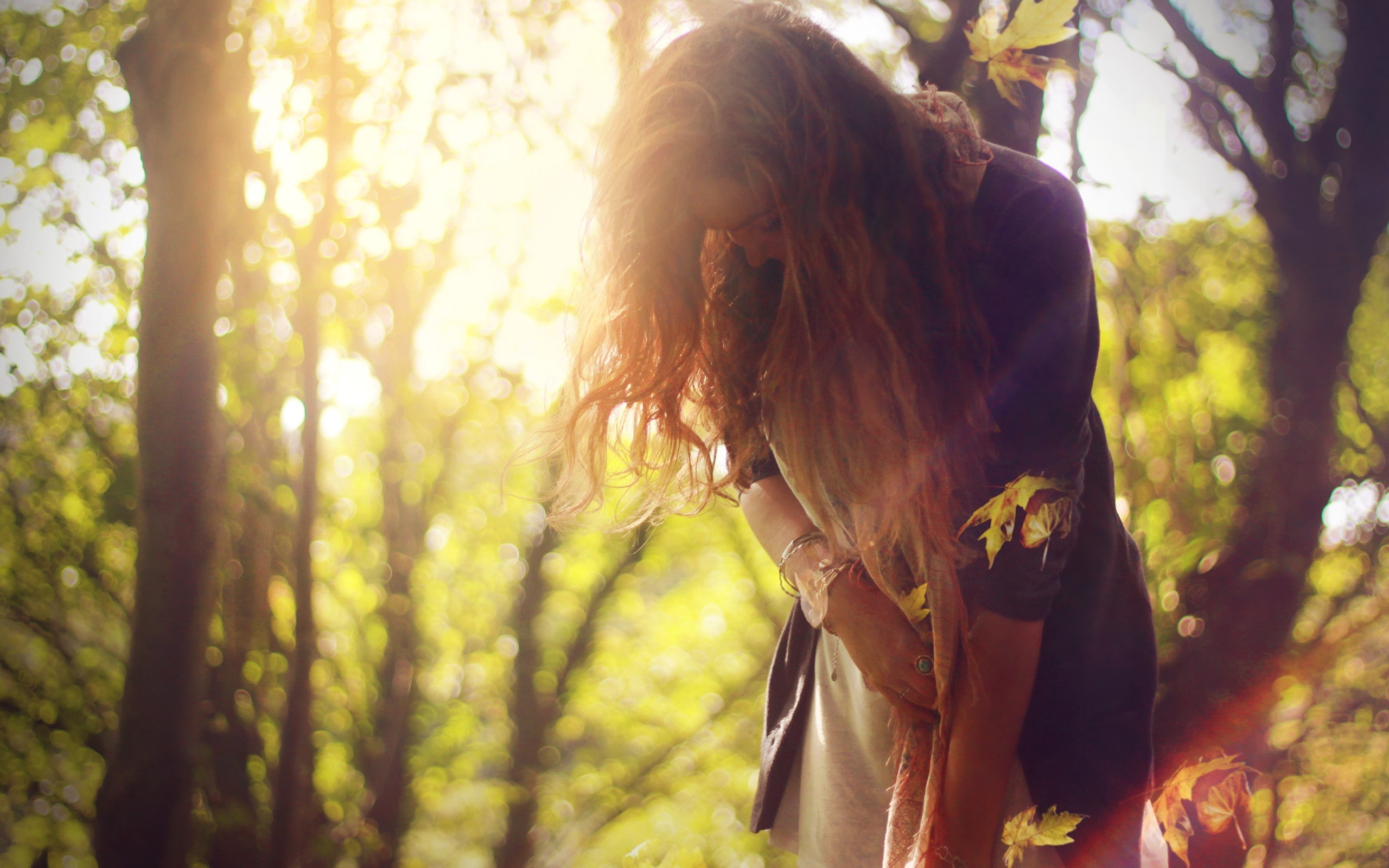 women, women outdoors, trees, diffused, model, outdoors, 2K, sunlight, HD Wallpaper