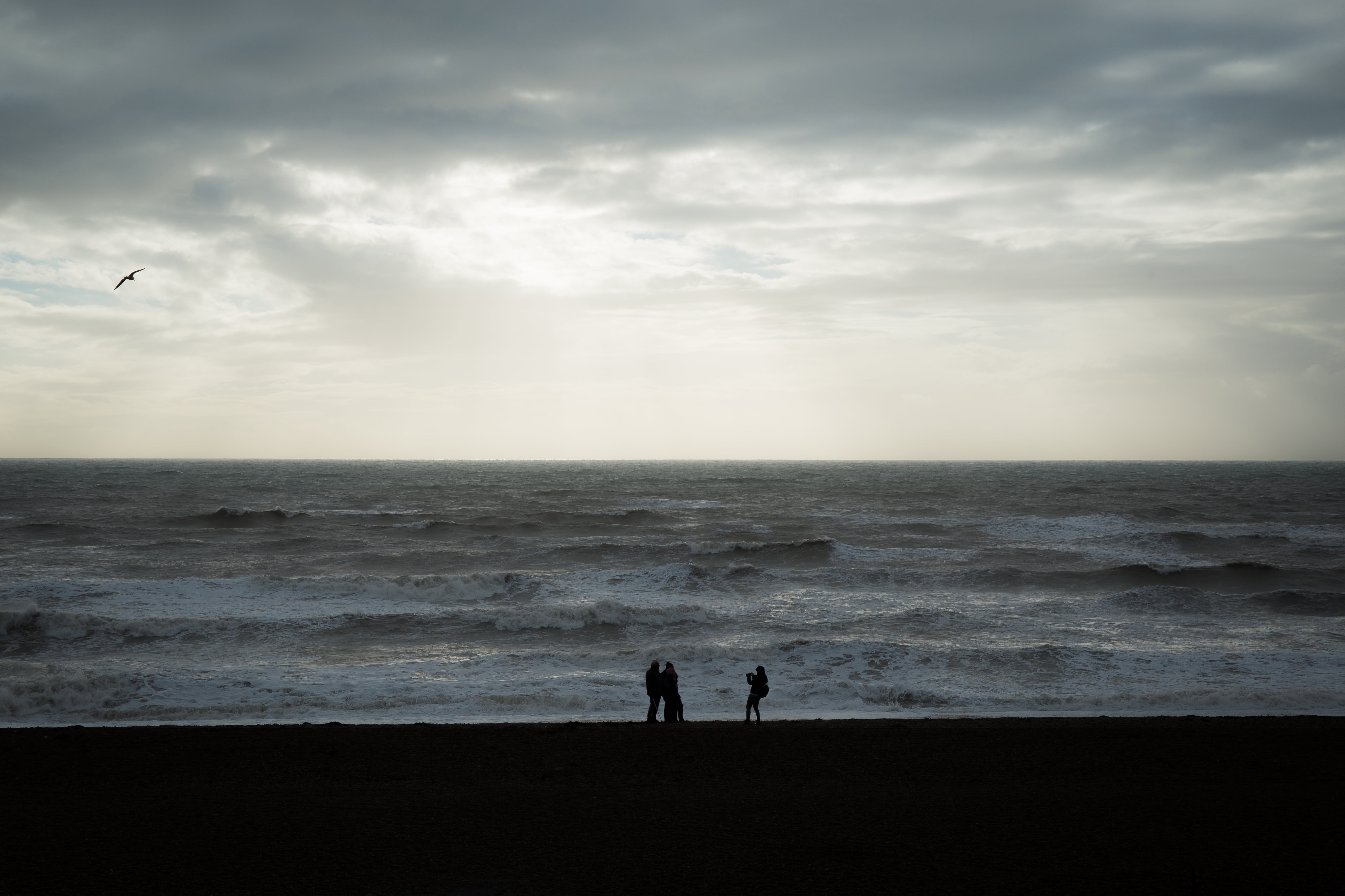 land, horizon over water, vacation, child, landscape, silhouette, three, beach, nature, togetherness, real people, scenics - nature, clouds, sky, water, HD Wallpaper