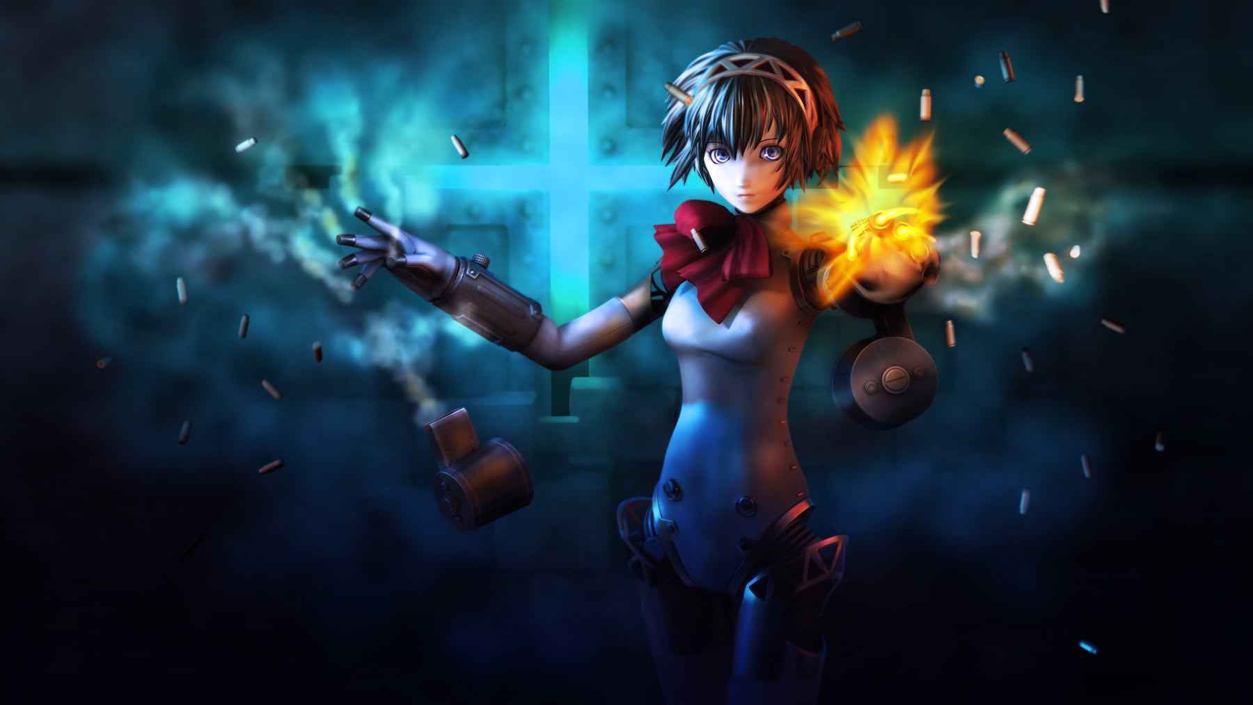 fashion, 720P, one person, illuminated, full length, black, clothing, dark, standing, eyes, ribbons, hair, futuristic, adult, tail, weapon, lifestyles, HD Wallpaper