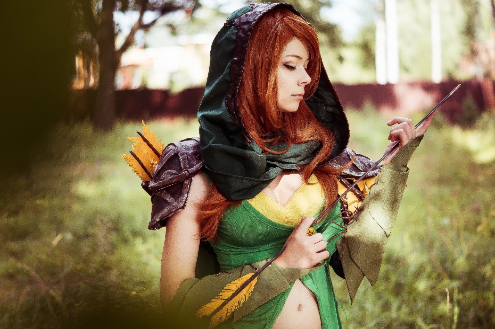 Cosplay, young women, adult, real people, young adult, holding, scarf, nature, DotA 2, one person, focus on foreground, lifestyles, outdoors, leisure activity, HD Wallpaper