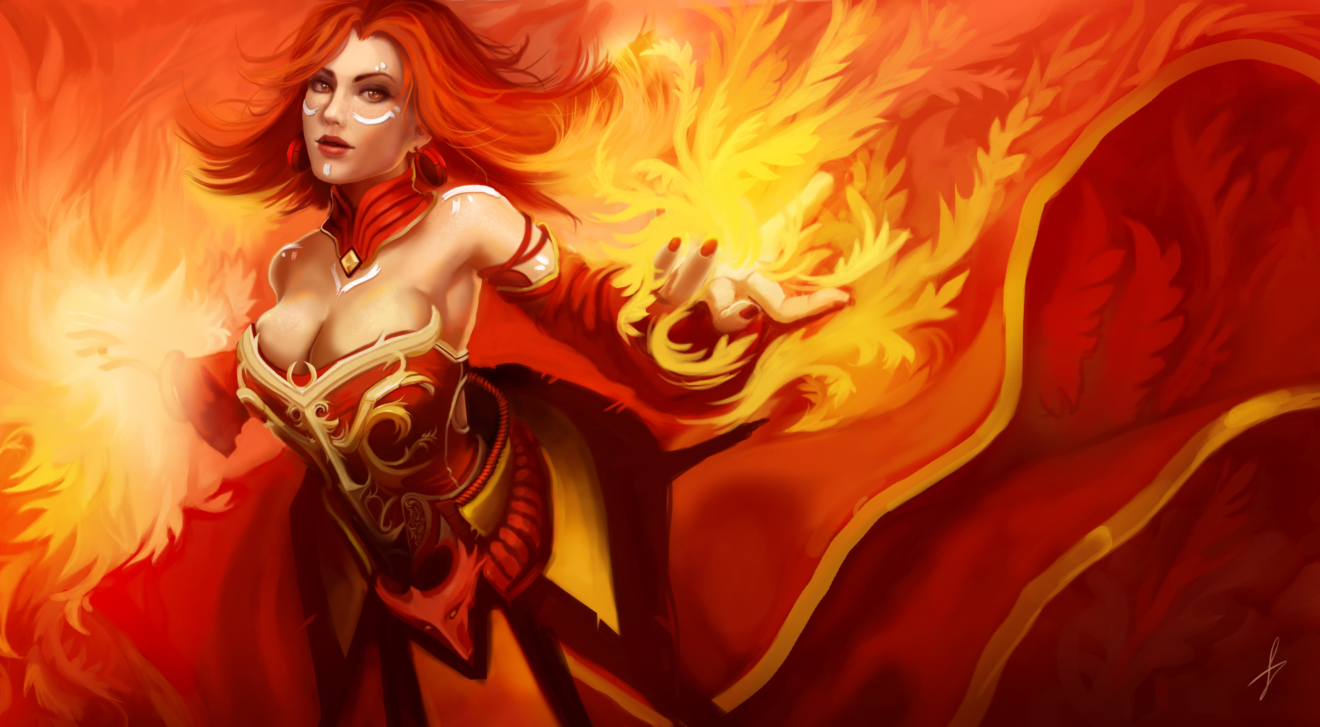 slayer, front view, fire, fire - natural phenomenon, one person, lina, flame, yellow, weapon, heat - temperature, multi colored, creativity, burning, the slayer, HD Wallpaper