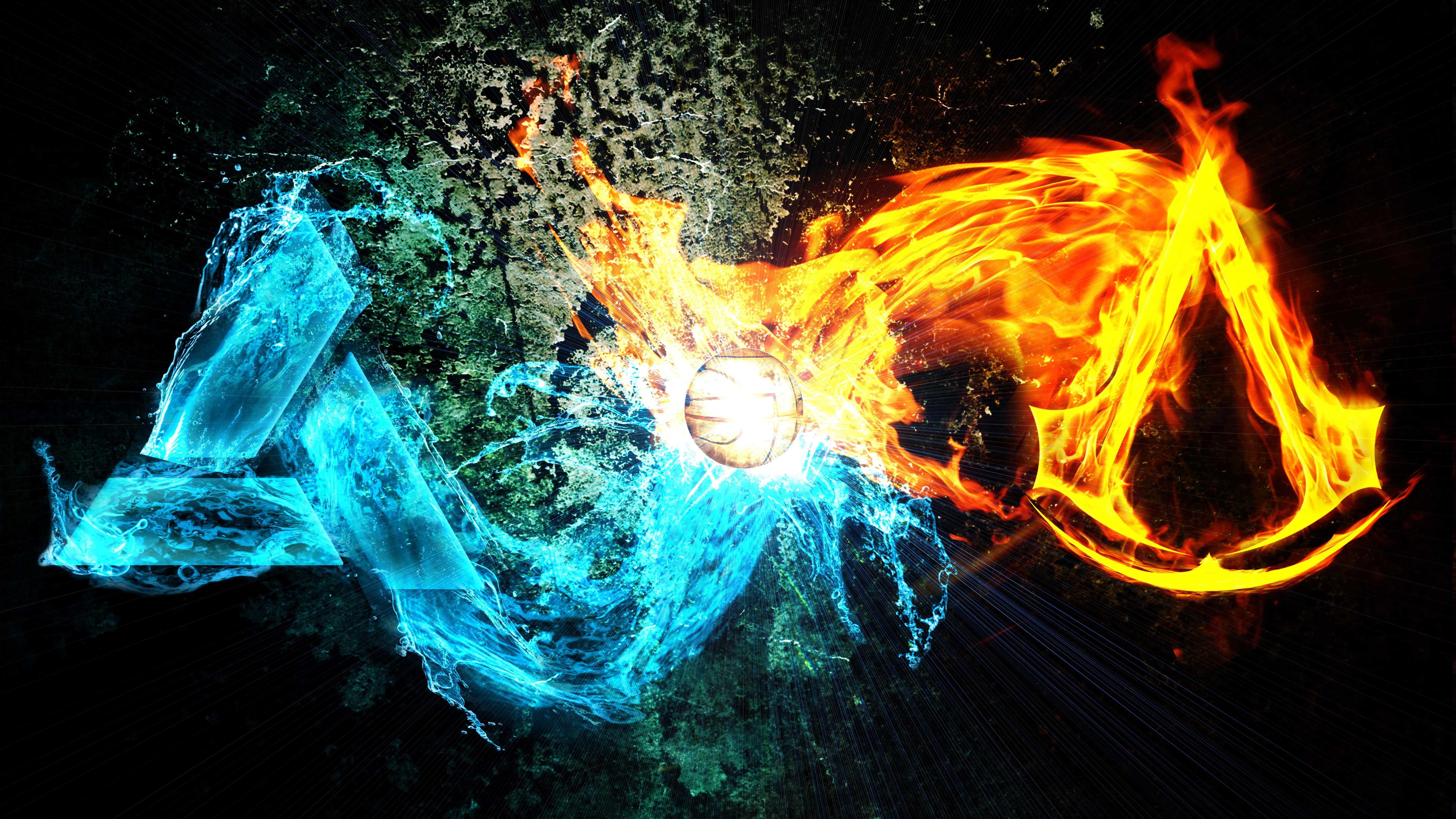 water, 5K, fire, assassins, signs, characters, Templar, HD Wallpaper