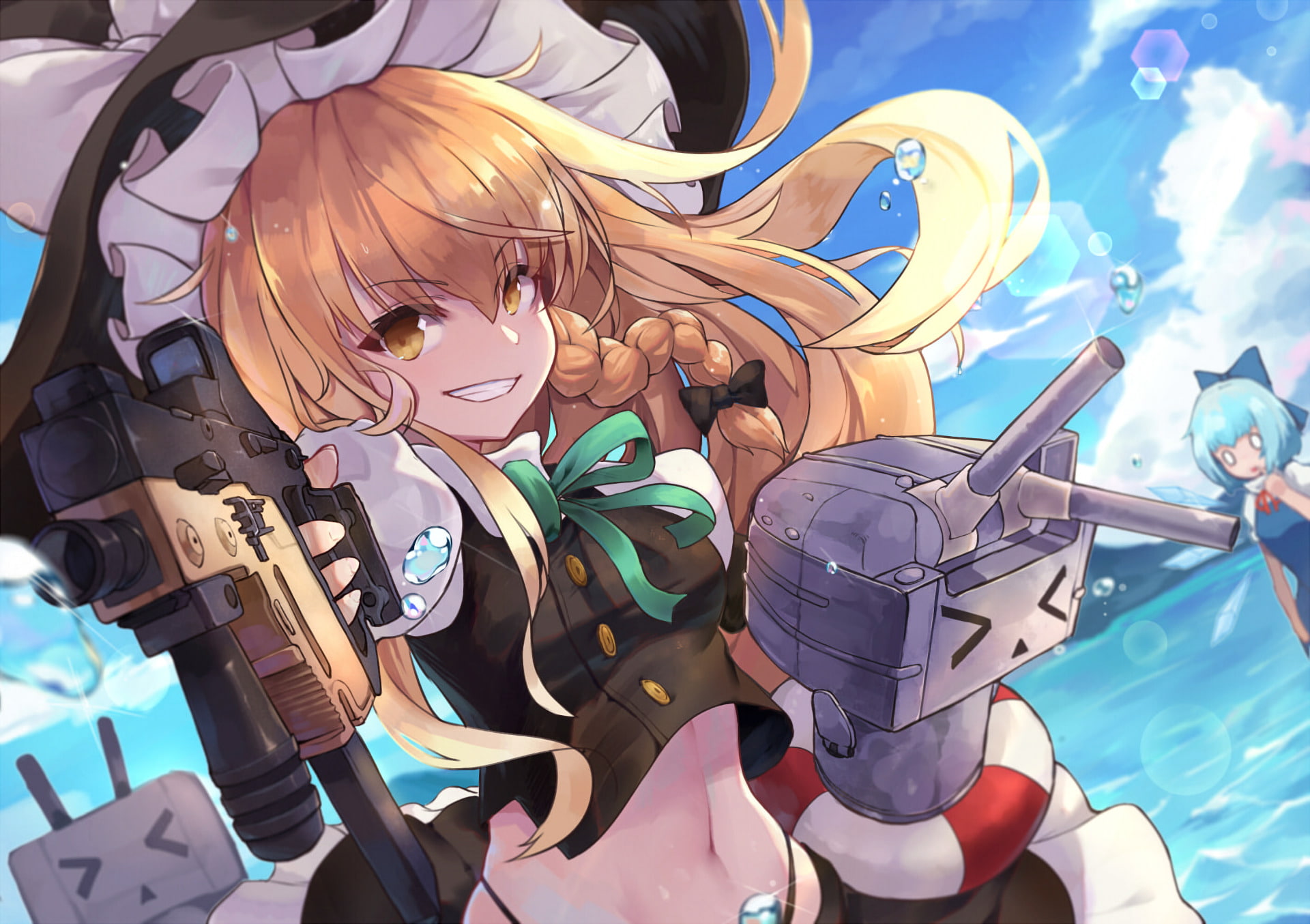Rensouhou-chan, Marisa Kirisame, Anime, 1080P, Crossover, Kantai Collection, Cirno (Touhou), Touhou, HD Wallpaper