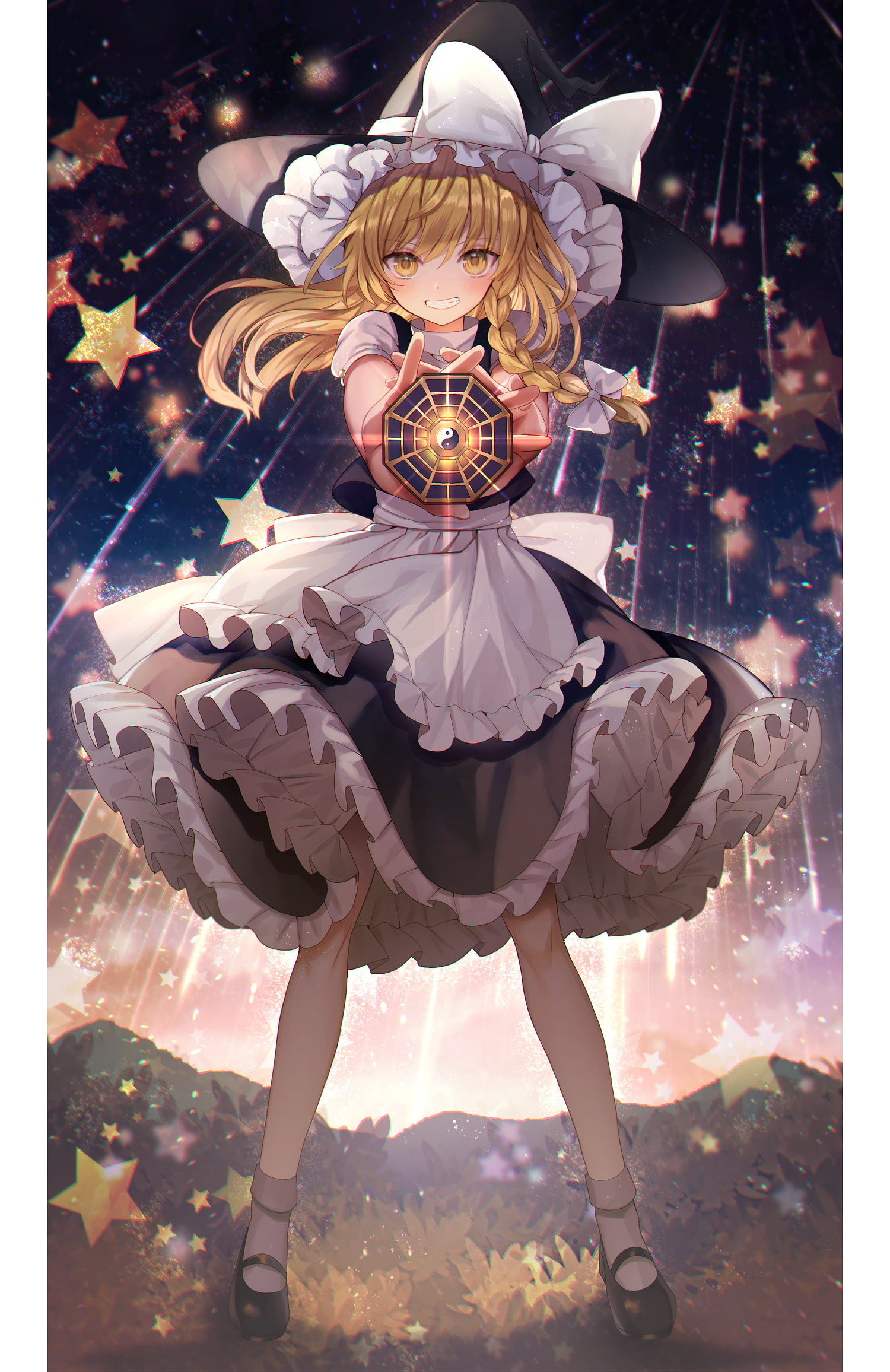 night, anime, anime girls, Kirisame Marisa, stars, Touhou, 1080P, Phone HD Wallpaper