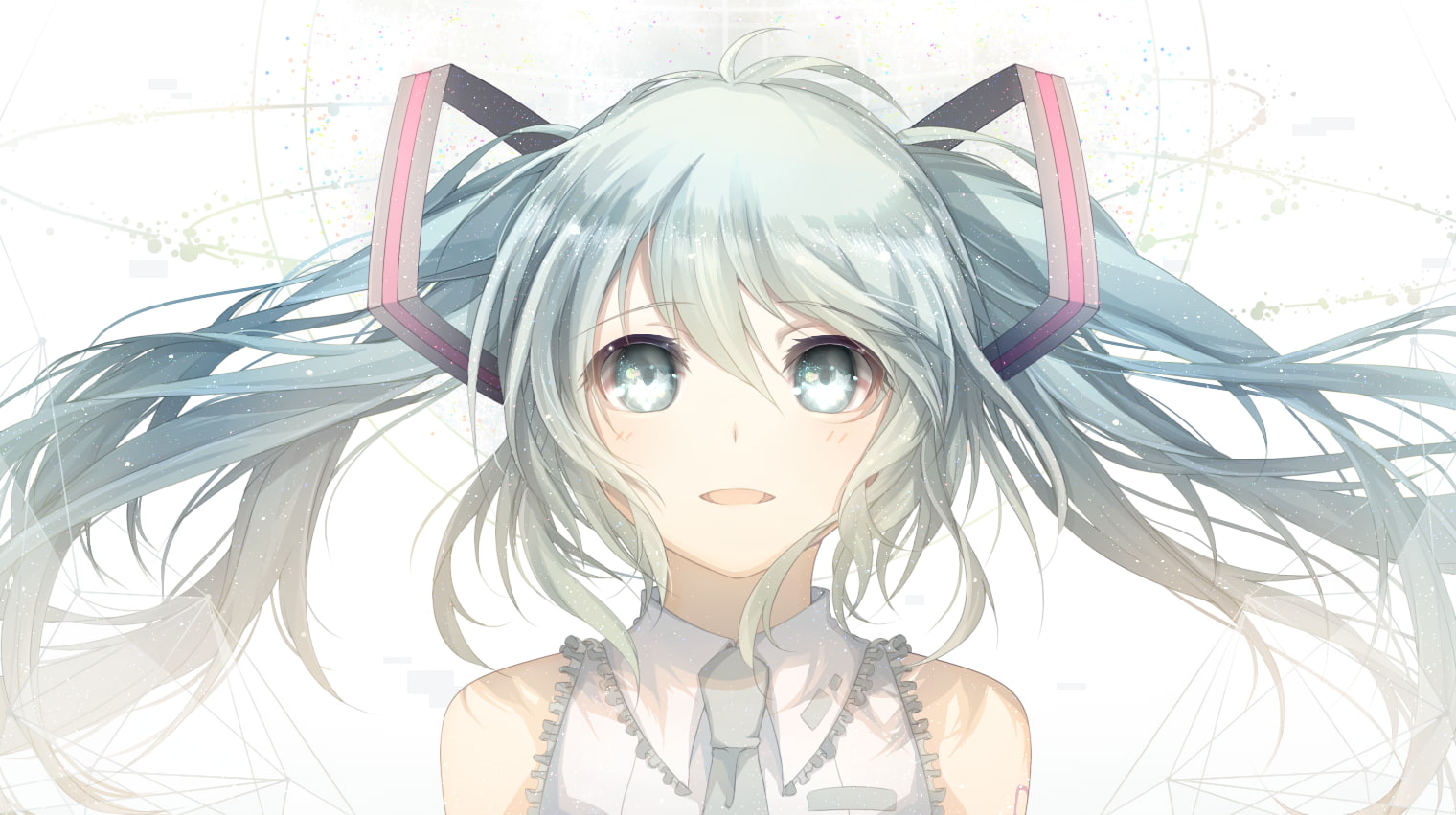 720P, twintails, Vocaloid, Hatsune Miku, aqua eyes, aqua hair, HD Wallpaper