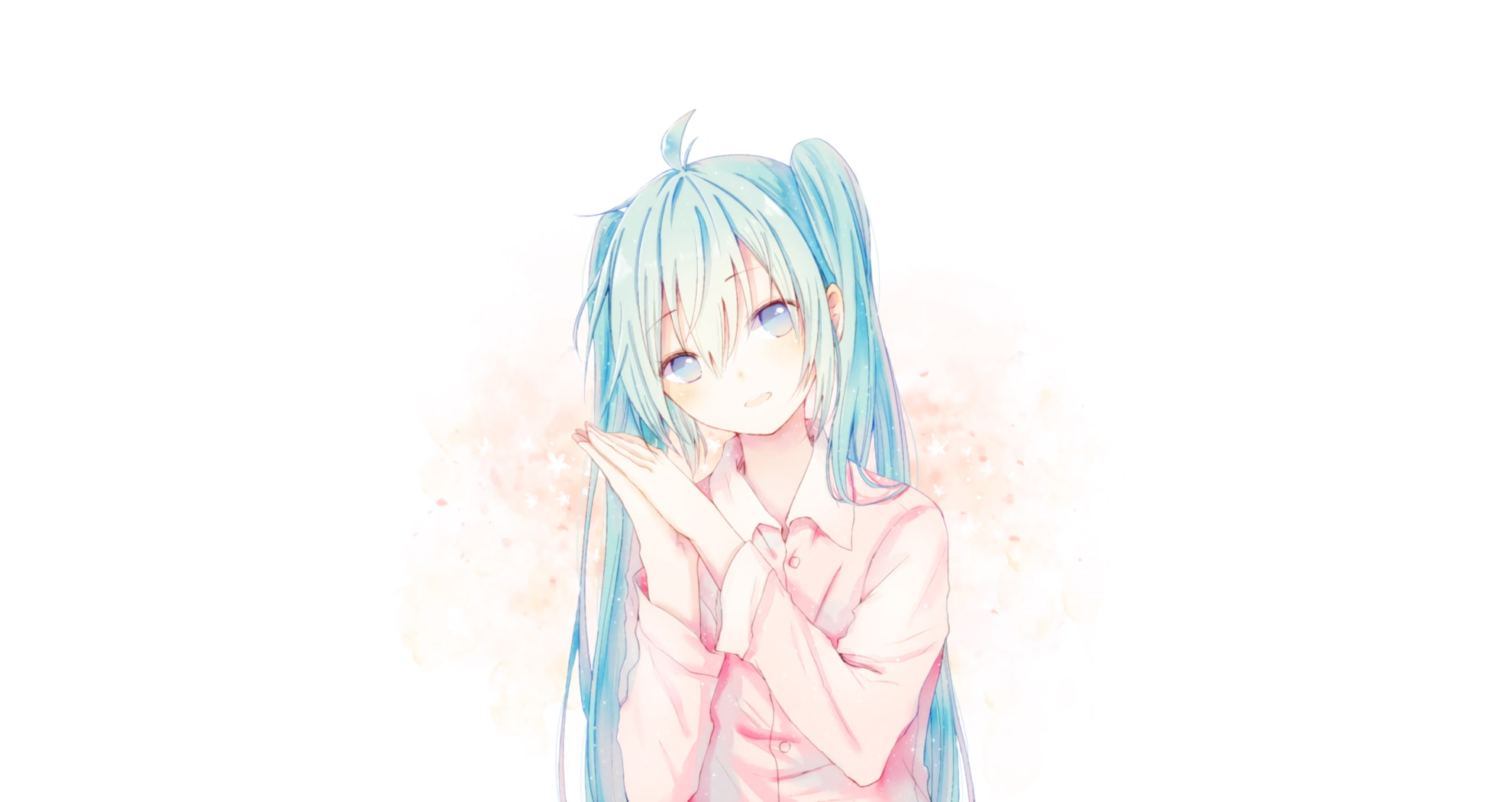 studio shot, digital composite, standing, Vocaloid, copy space, looking at camera, anime girls, women, blond hair, lifestyles, aqua hair, 1080P, childhood, HD Wallpaper