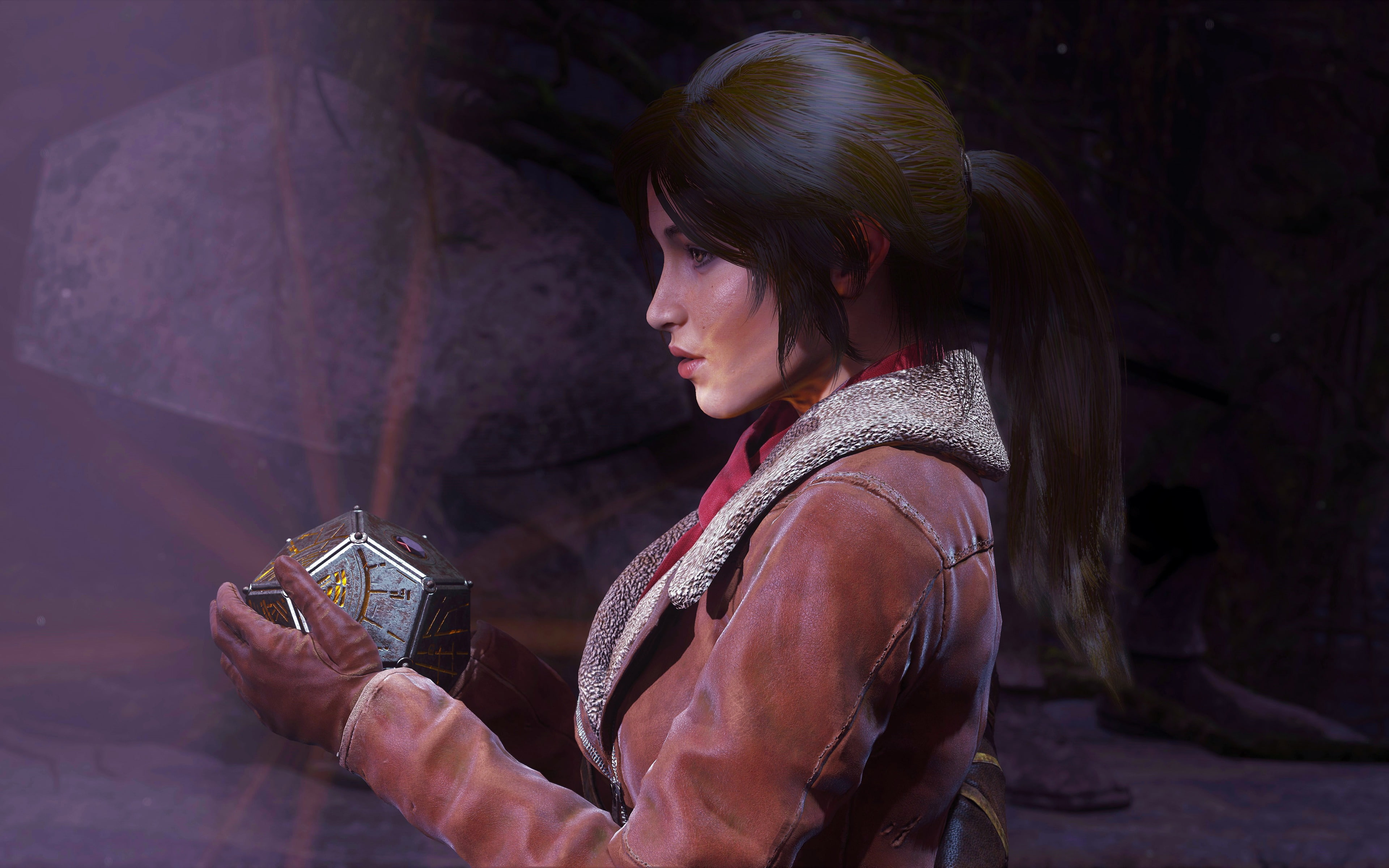 indoors, technology, activity, casual clothing, leisure activity, hairstyle, lifestyles, screenshot, young adult, tomb, contemplation, looking, raider, HD Wallpaper