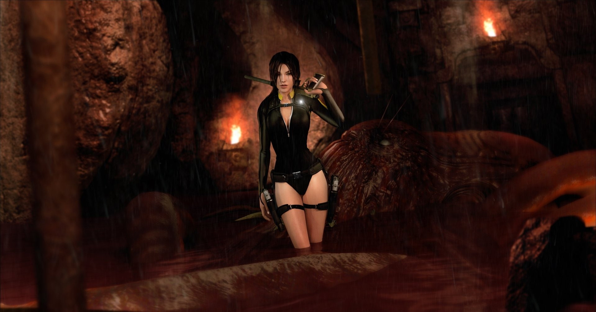 dark, warning sign, women, Tomb Raider, men, communication, night, young women, young adult, indoors, Tomb Raider: Underworld, two people, full length, HD Wallpaper