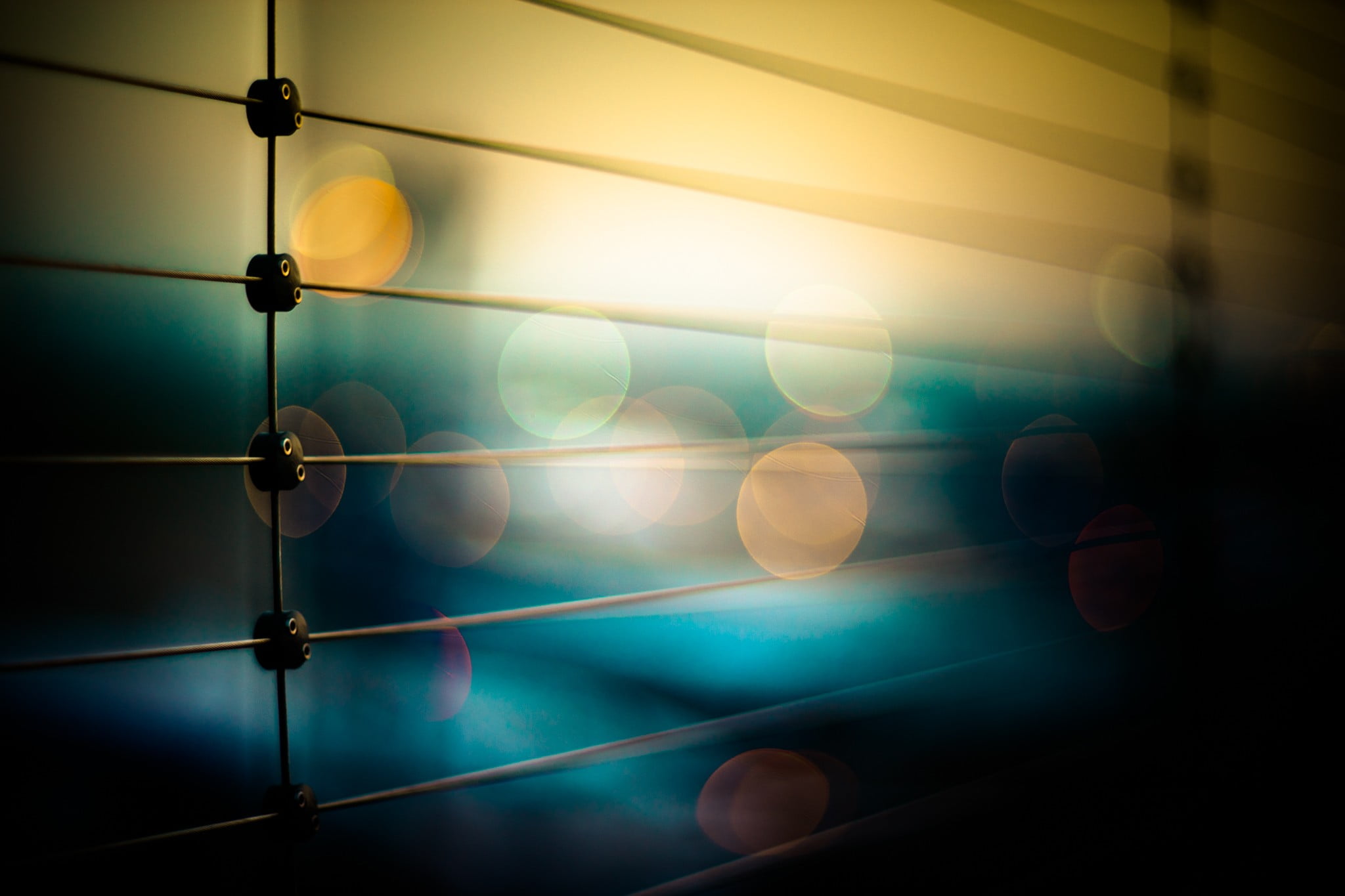 shiny, photography, blinds, indoors, electric Lamp, blue, light, bokeh, glowing, design, reflection, connection, light - Natural Phenomenon, white, geometric shape, HD Wallpaper