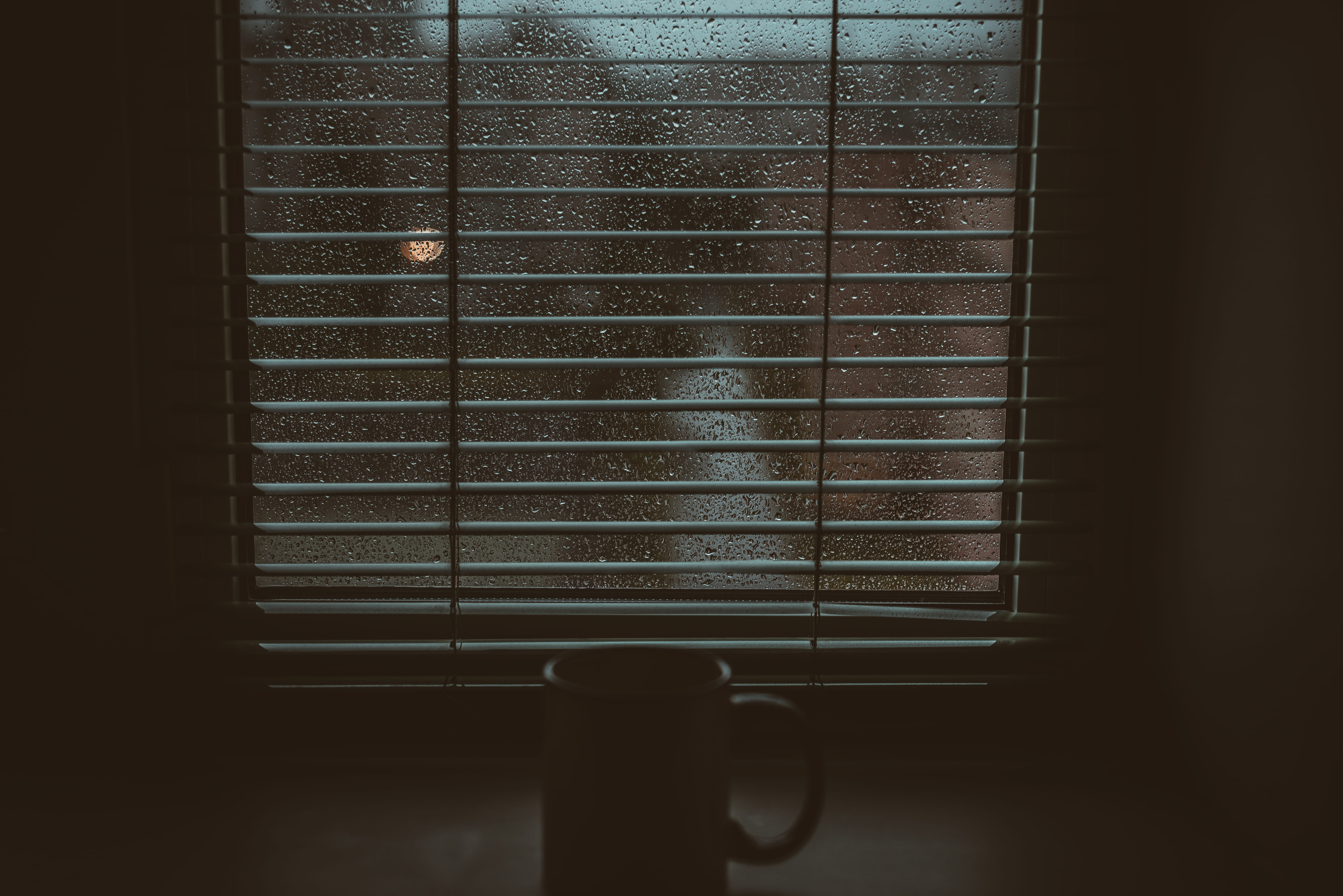 rainy day, coffee, wet window, technology, mood, indoors, cup, tea, window, home, wet, near, rain, film, raining, 5K, blinds, equipment, drink, metal, HD Wallpaper