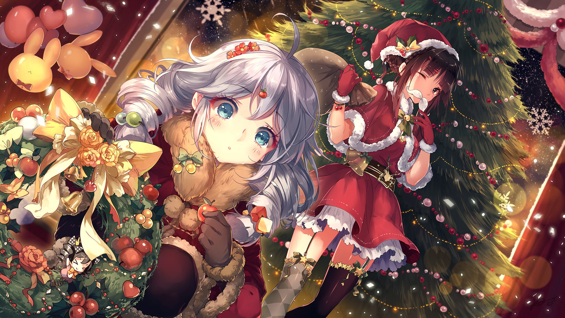 1080P, Christmas, Kiana Kaslana, Anime, Raiden Mei, Benghuai Xueyuan, HD Wallpaper