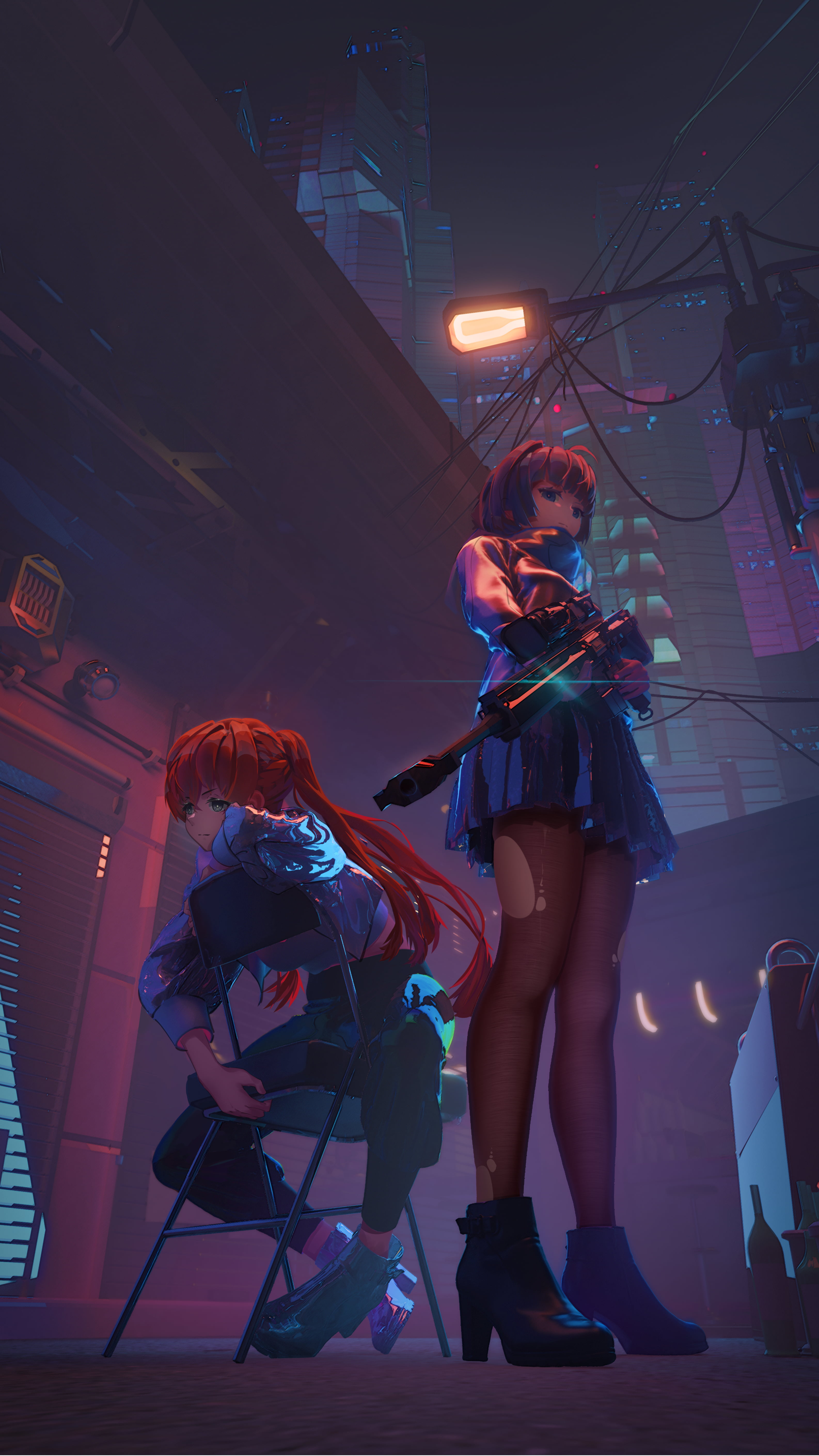 5K, anime, Neon Genesis Evangelion, anime girls, GaoGuangYue, Mei (Honkai Impact), Asuka Langley Soryu, portrait display, Phone HD Wallpaper