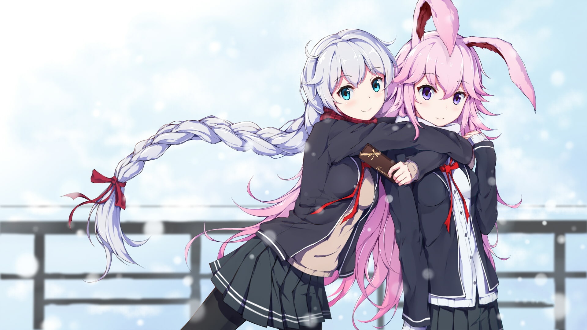 Bunny Ears, Benghuai Xueyuan, Pantyhose, Gift, White Hair, Yae Sakura (Benghuai Xueyuan), Pink Hair, Kiana Kaslana, Purple Eyes, Animal Ears, Girl, Aqua Eyes, HD Wallpaper