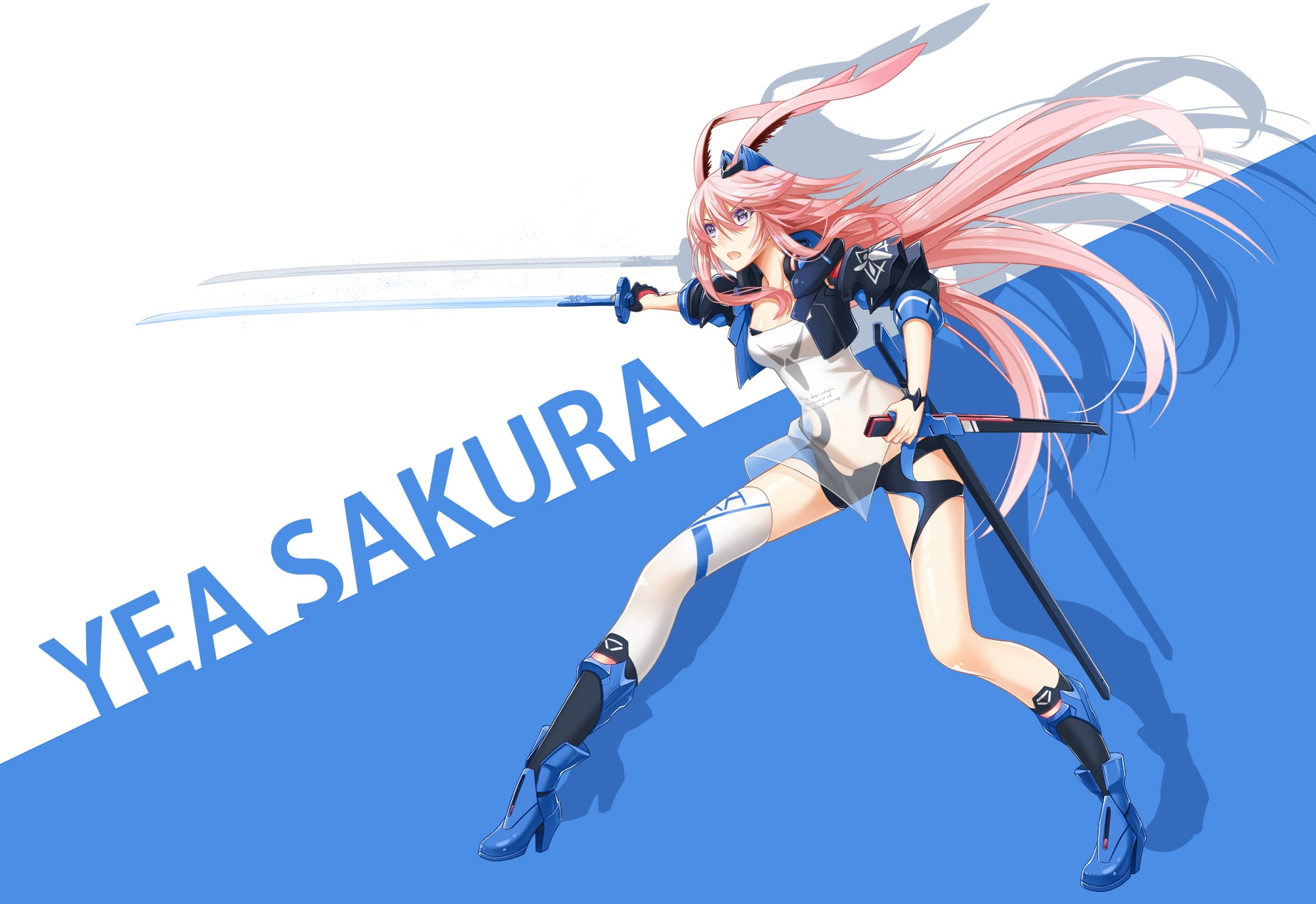 hair, pink, 256575, through, yae, purple, weapon, see, com, long, sword, ears, bunny, sakura, xueyuan, animal, cross, akiha, 720P, benghuai, eyes, konachan, HD Wallpaper