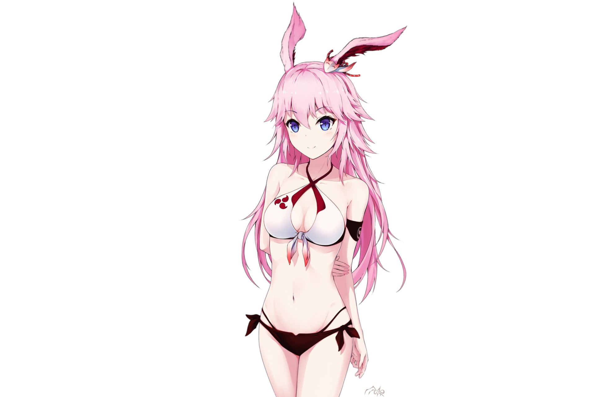 Animal Ears, women, Pink Hair, indoors, front view, Anime, Girl, Bikini, copy space, one person, Swimsuit, hairstyle, Long Hair, Yae Sakura (Benghuai Xueyuan), HD Wallpaper