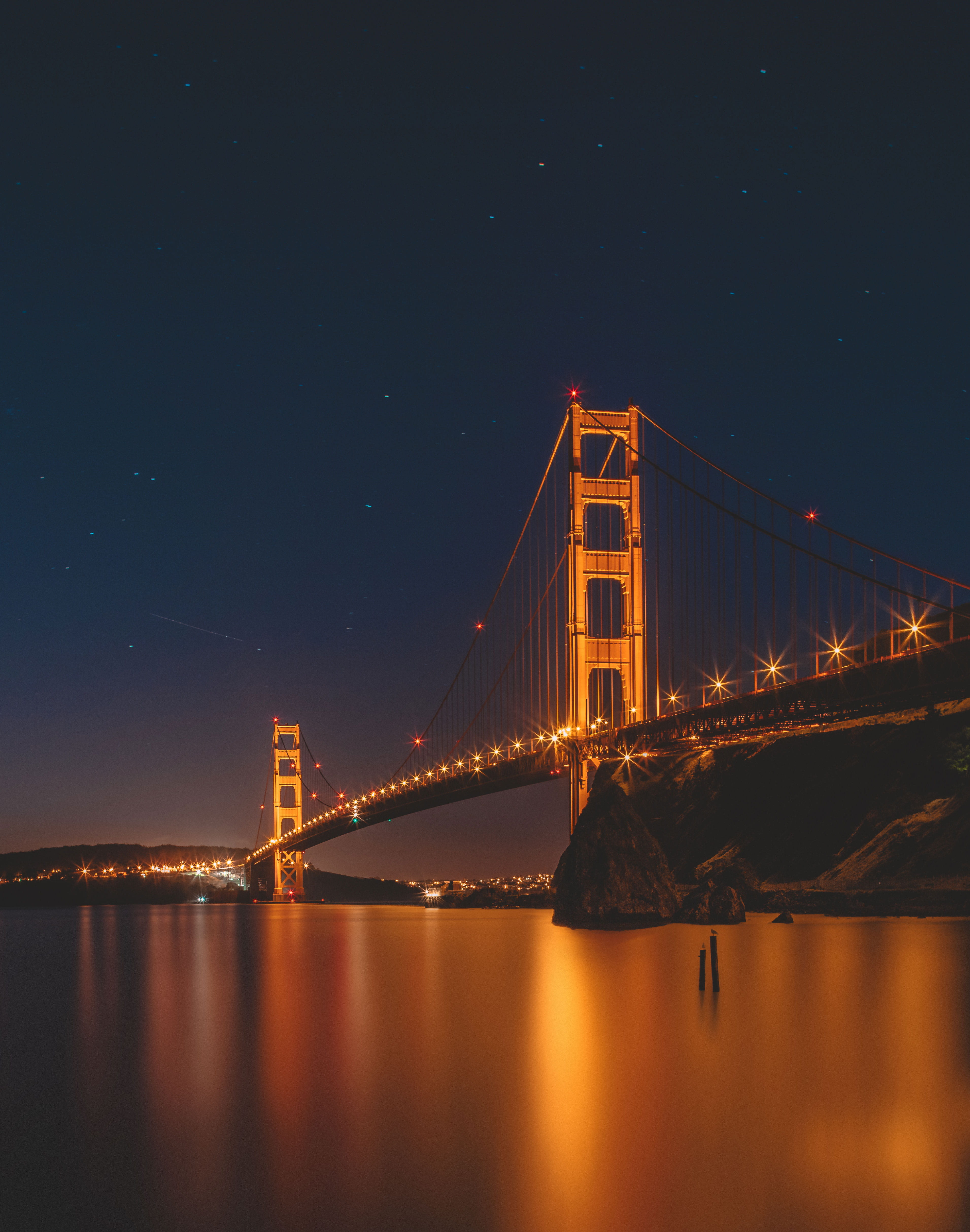 golden gate bridge, francisco, river, connection, city, bridge - Man Made Structure, golden, sunset, bridge, illuminated, waterfront, cityscape, travel destinations, Phone HD Wallpaper