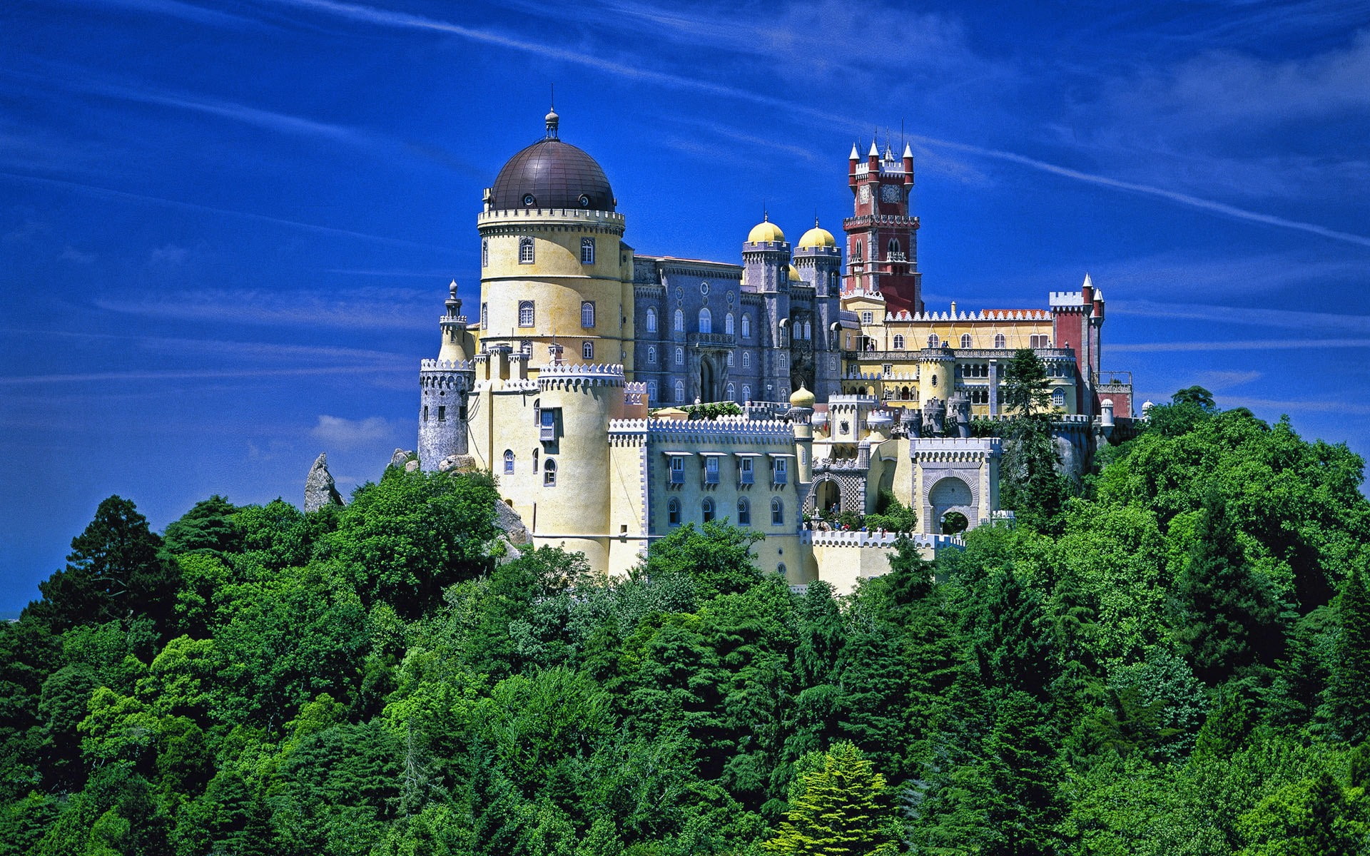 Portugal, green color, architecture, outdoors, sky, day, the past, nature, trees, Sintra, no people, landscape, place of worship, building, tree, castle, HD Wallpaper