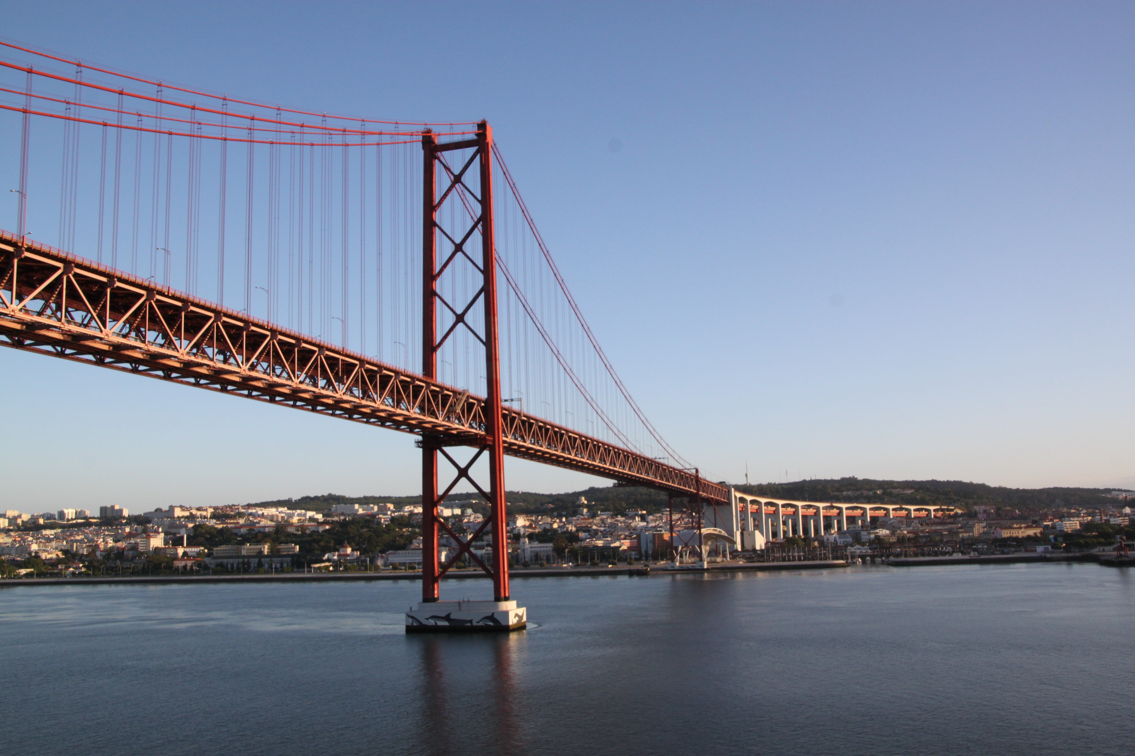 lisbon, places of interest, city, transportation, tejo, nature, golden, travel destinations, building exterior, modern, water, no people, gate, bridge, HD Wallpaper
